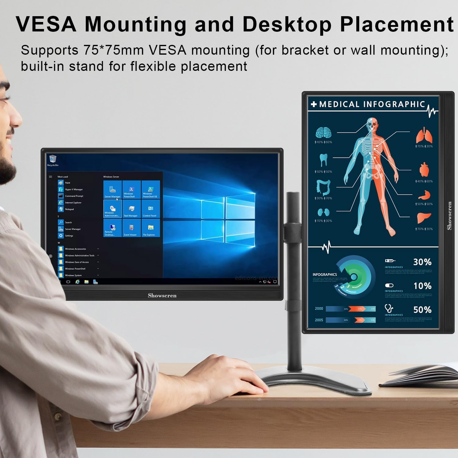 Showscren Portable Monitor 15.6 Inch Touchscreen Monitor FHD 1920X1080 HDR IPS 10 Point Touch USB C+HDMI+USB Touch Monitor with Dual Speakers, Ultra-Thin Monitor for Pc/Laptop/Mac/Xbox/Switch/Ps4/5 image number 6