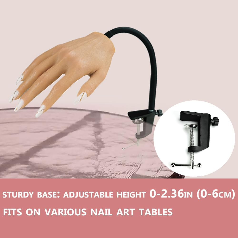 Silicone Practice Hands for Acrylic Nails with Stand Bracket Nail Practice Hand Flexible Bendable Mannequin Hands for Nails Art Training Tool (Right Hand) image number 5