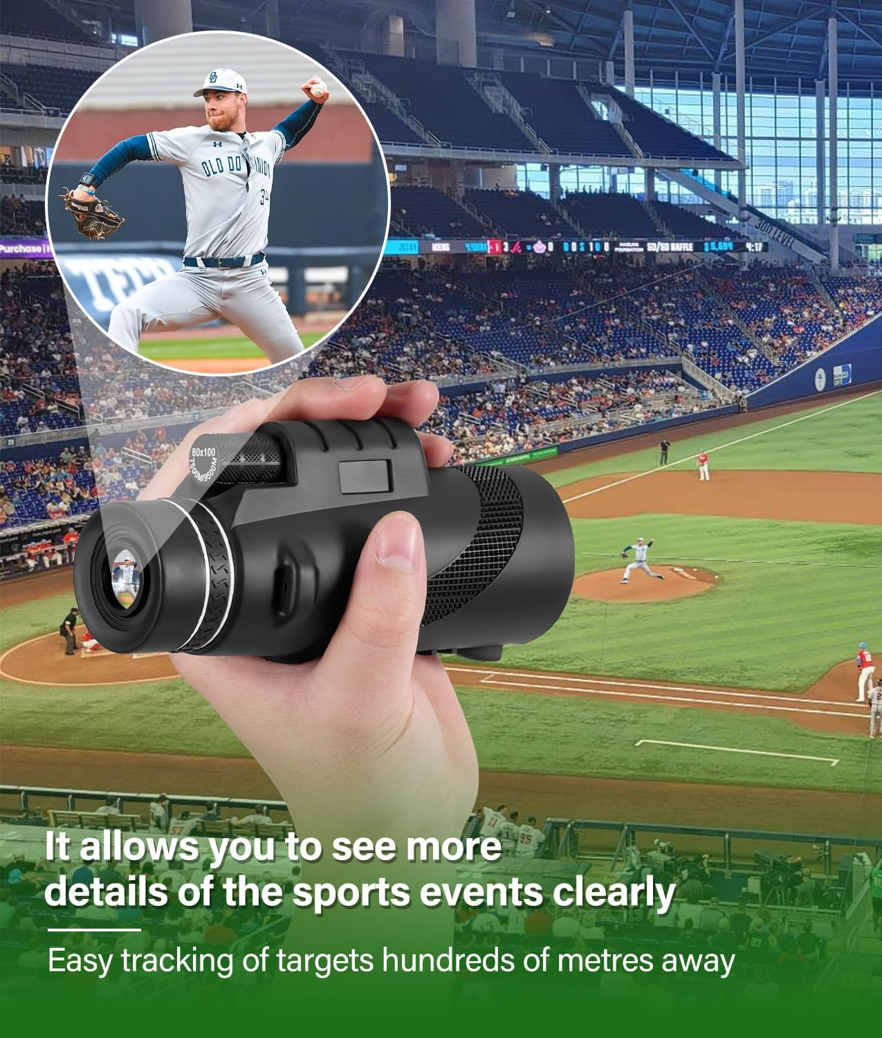 PAHTTO Monocular 80 X 100 Zoom, Monocular Telescope with Smartphone Holder and Stretchable Tripod, Monocular Telescope Waterproof for Bird Watching, Hunting, Travel, Concert, Outdoor Sports image number 3