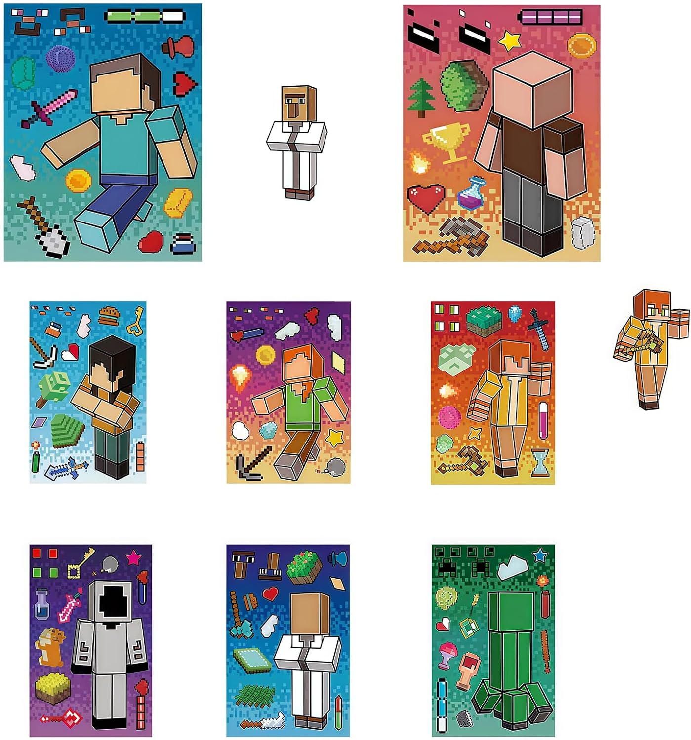 8 Sheets Kids Minecraft Stickers Crafts Activities DIY Minecraft Party Bag Bottle Decorations, Birthday Gifts, Party Favors Make Your Own Stickers for Kids Rewards image number 2