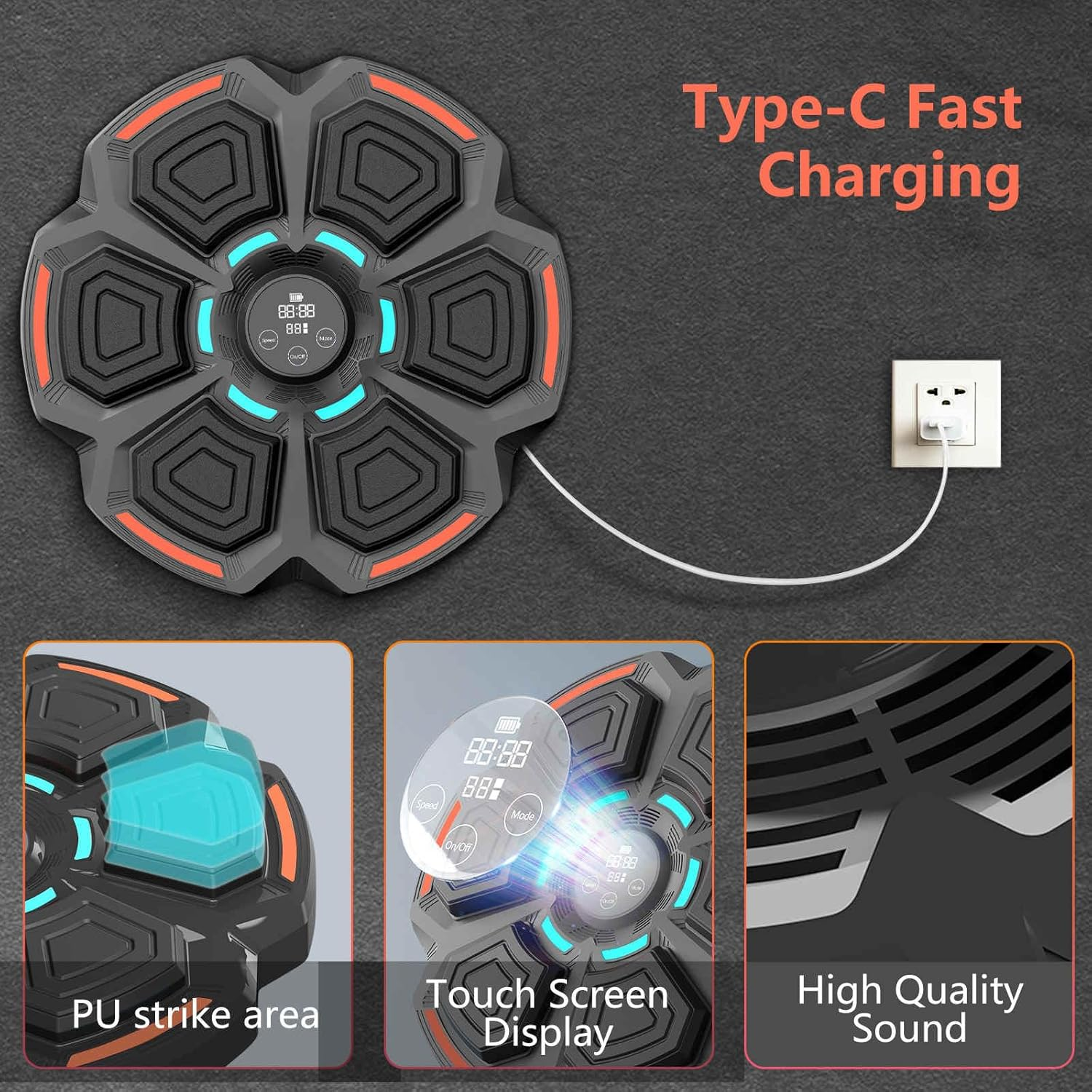 Heyolo Music Boxing Machine with Boxing Gloves, LED Electronic Wall-Mounted Boxing Punching Machine, Musical Boxing Training Machine for Adults and Kids, Workout Equipment for Home Gym