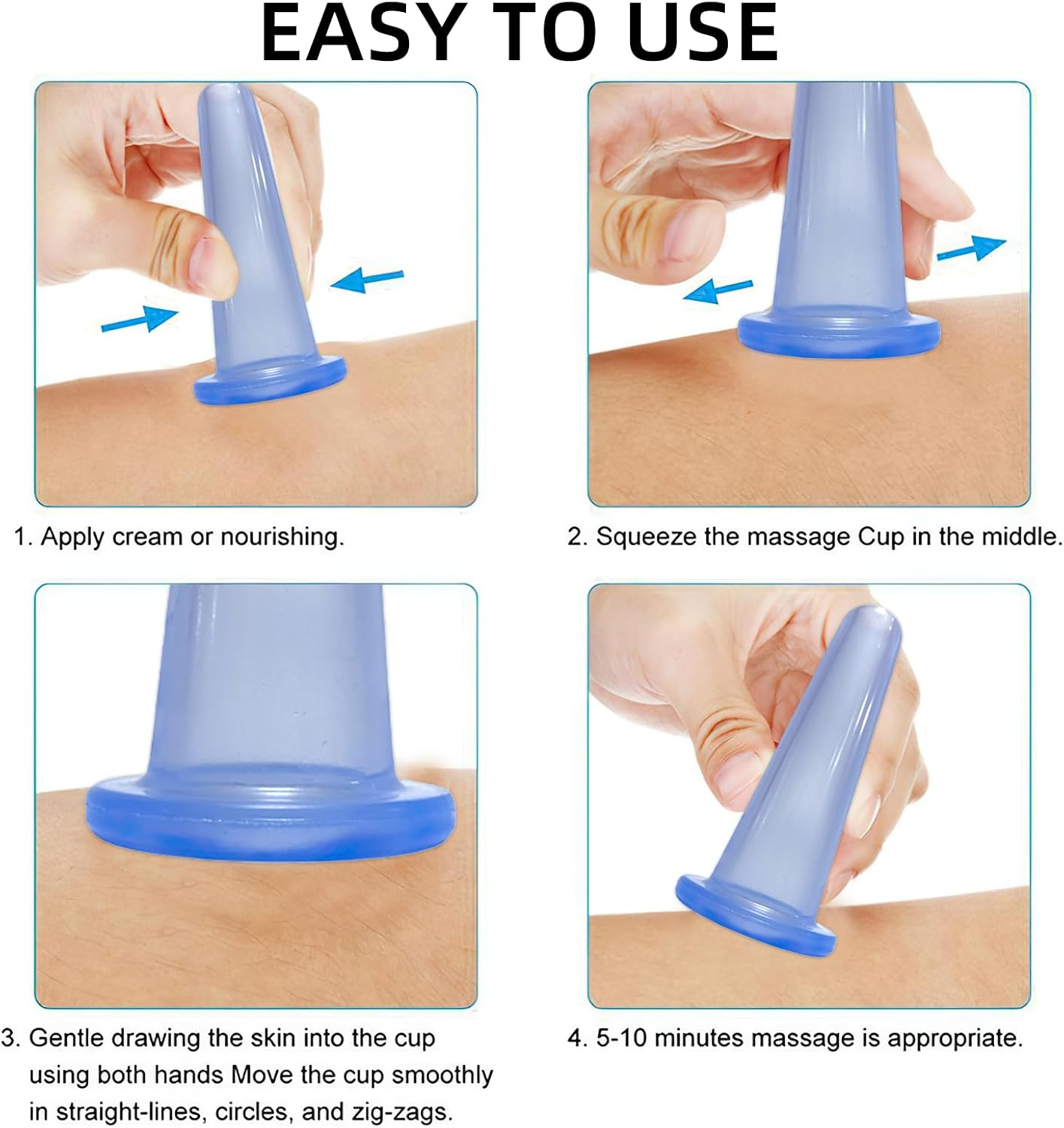 Set of 4 Cupping Glasses, Silicone Cupping Set, Facial Silicone Set, Cupping Glasses, Face Cupping (Blue) image number 2