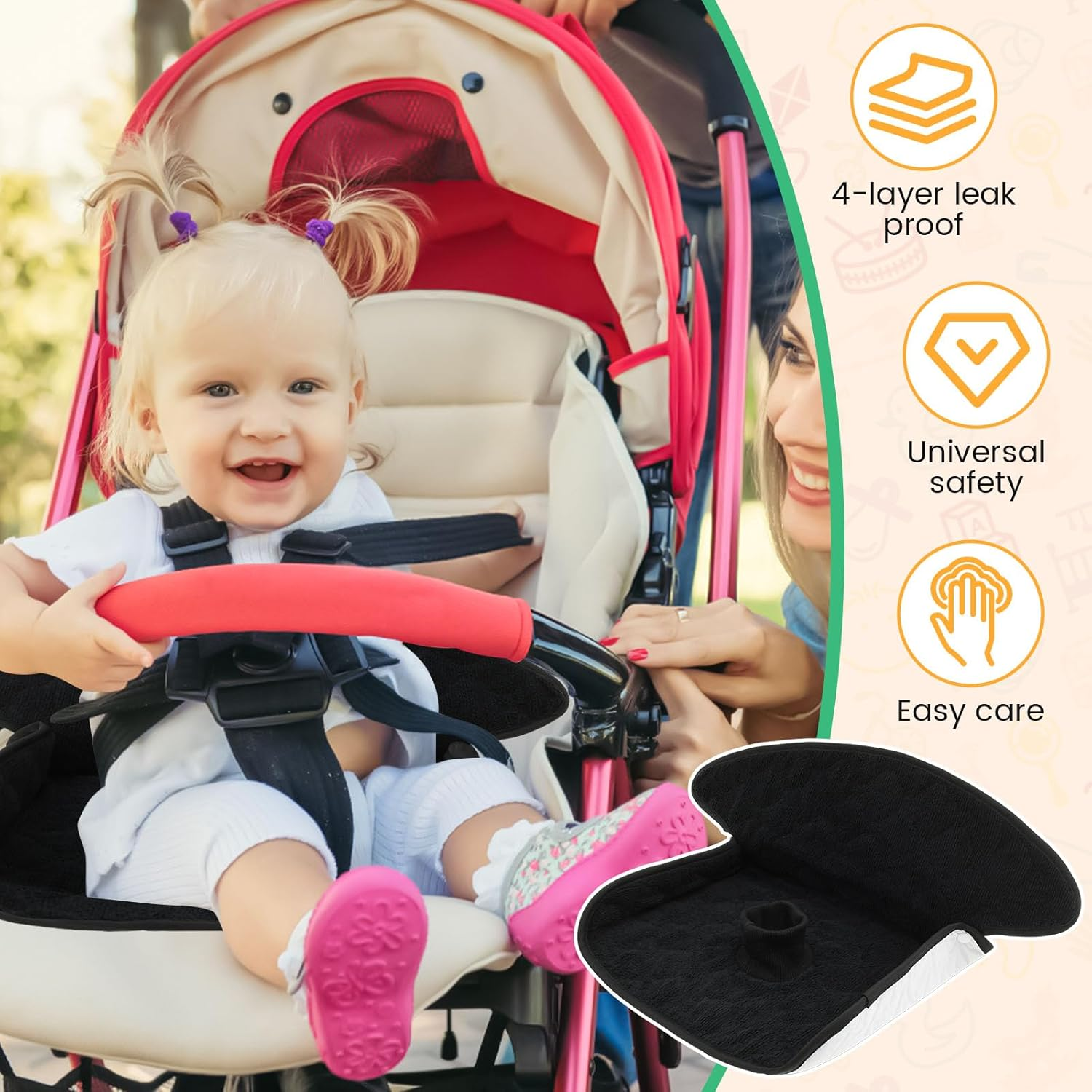 2 Pack Infant Car Seat Protector for Potty Training, Dry Waterproof Car Seat Liner Toilet Training, Reusable Piddle Pads Cover, 4 Layer Leakage Protection Vehicle Seat Liner for Chair (Black) - Light Grey image number 3