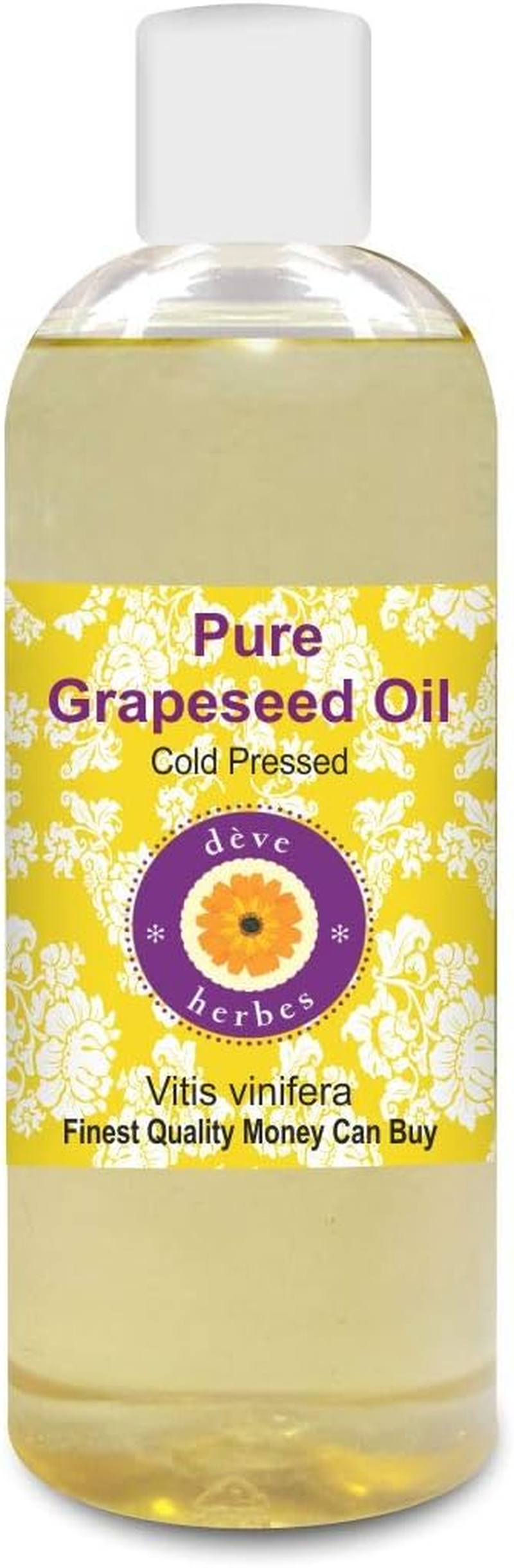 Deve Herbes Pure Grapeseed Oil (Vitis Vinifera) Natural Therapeutic Grade Cold Pressed 200Ml (6.76 Oz)
