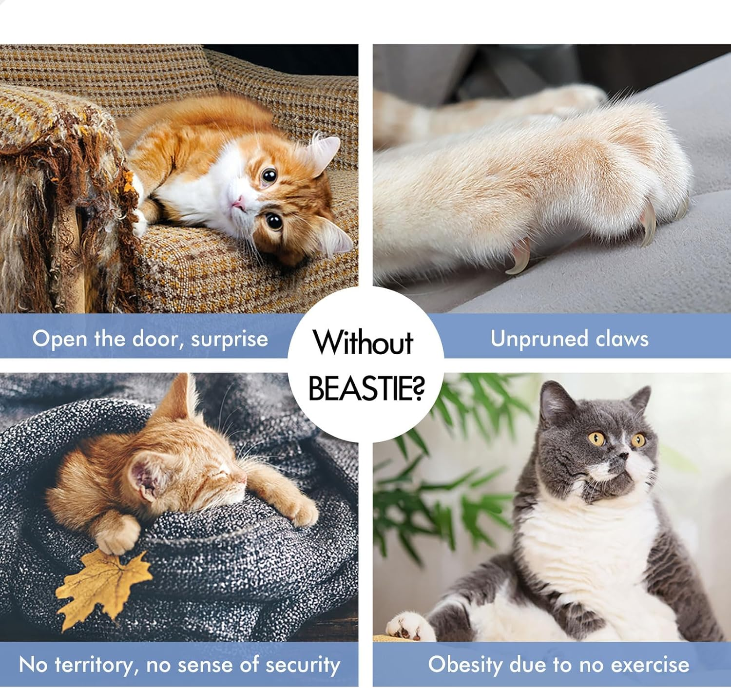 BEASTIE Cat Tree Play Tower 184Cm Tall, Multi-Level Kittens Scratching Post Tower with Scratching Pad, Multi-Story Pet Dens Condo Wood House Furniture with Sisal Scratcher Poles for Kitty, Black