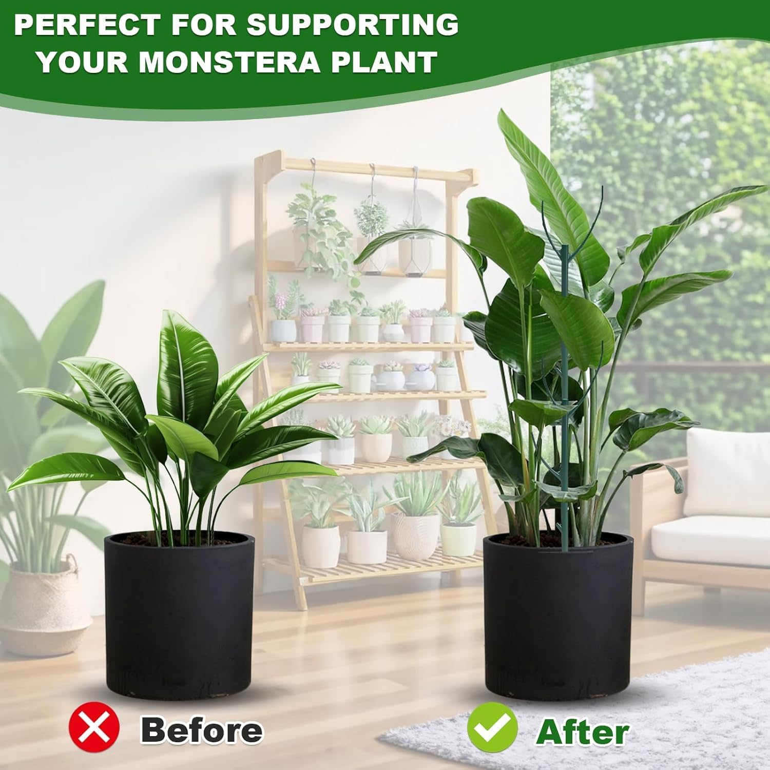 Plant Stem Support-5Pack Adjustable Plant Support Pole, Stackable Plant Support Stakes for Indoor/Outdoor, Green, Plastic, Climbing Plant Support Structure, Rectangular, 11 Inches, Rustic image number 1