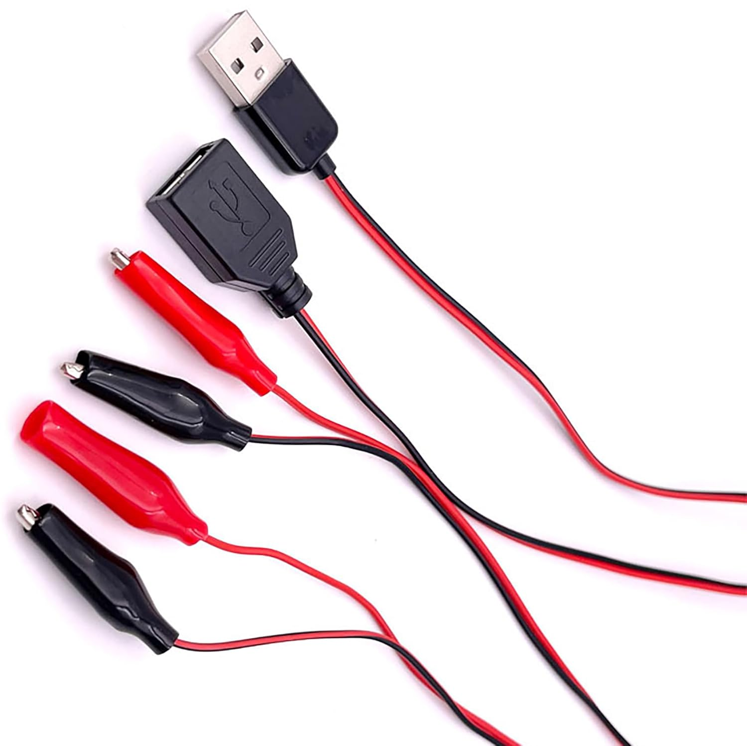Tunghey 4Pack USB to Dual Copper Alligator Clips Test Leads Set Male Female USB Connector Crocodile Clips for Electrical Circuit Testing 0.6M image number 3