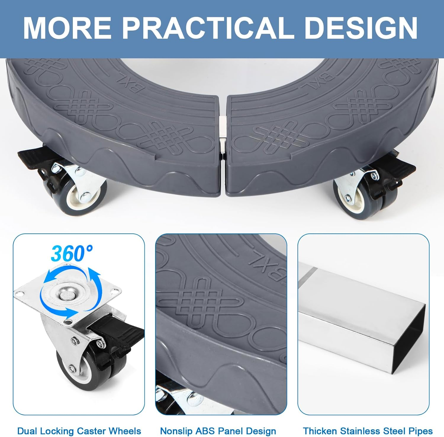 W B D WEIBIDA Trash Can Dolly Adjustable 15-19 Inch round Dolly with Wheels Heavy Duty Trash Can Roller Base Large Bucket Dolly Multi Functional Drum Dolly Rolling Keg Dolly Cart, Gray - 1, Grey image number 3