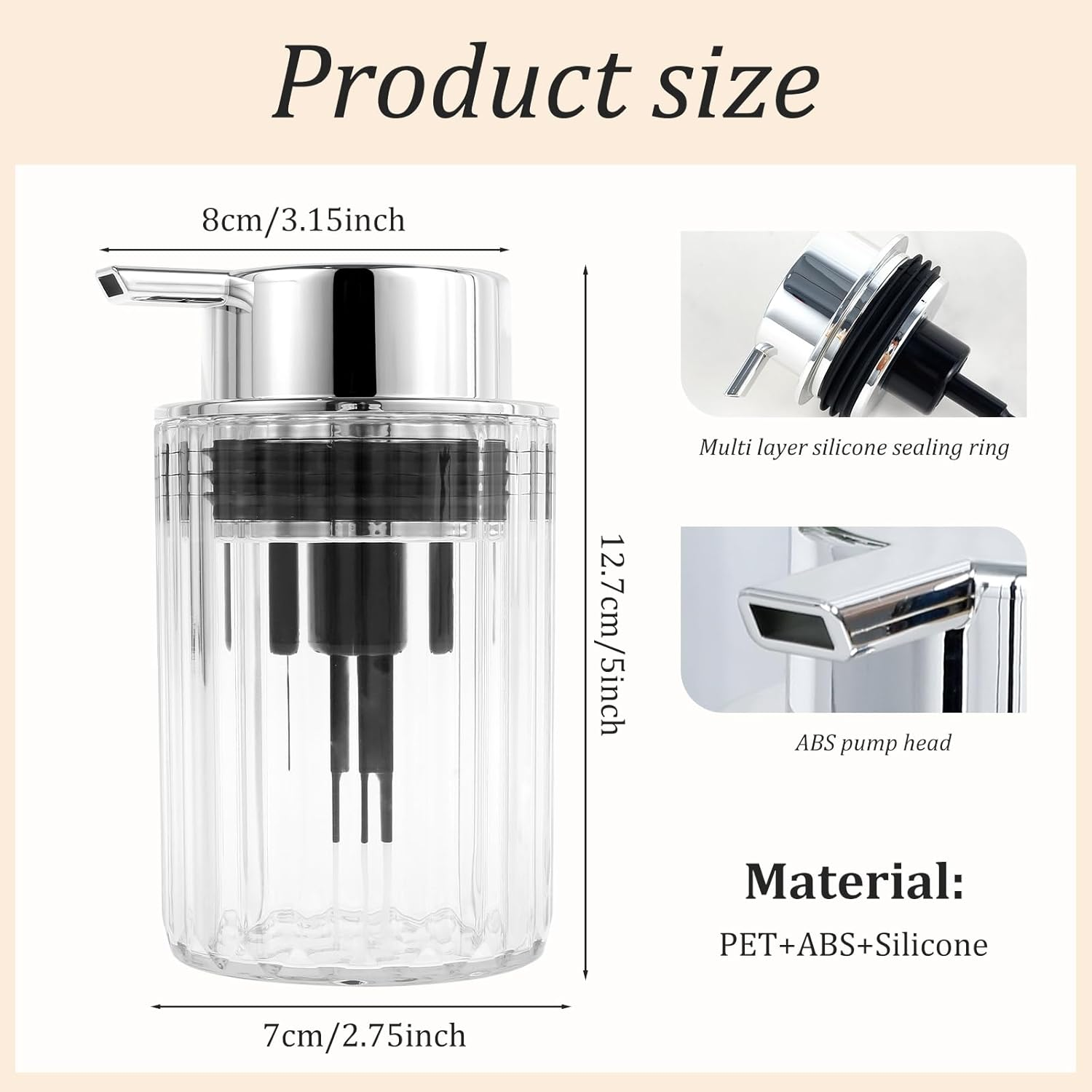 Foaming Soap Dispenser with Pump Refillable Glass Foaming Hand Soap Pump Delicate Foaming Soap Dispenser Clear for Kitchen Bathroom Hand Soap Pump Dispenser for Essential Oil Shampoo (1, Silver) image number 5
