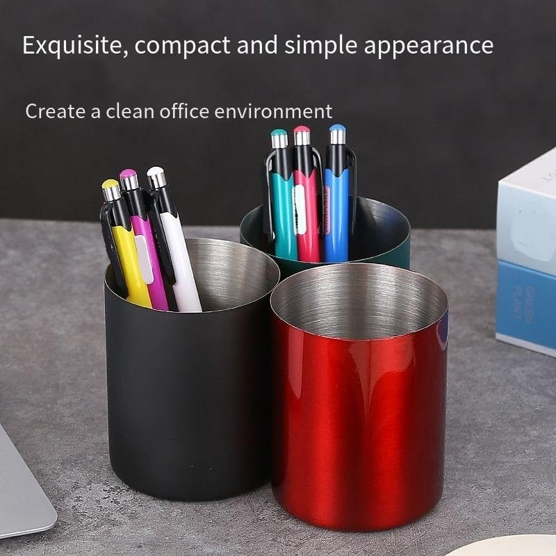 Pencil Holder for Desk,Stainless Steel Desktop Pen Holder,Pencil Holder,Pencil Cup,Pencil Pot, Makeup Brush Holder,Stationery Organizer (Silver, One Size) image number 1