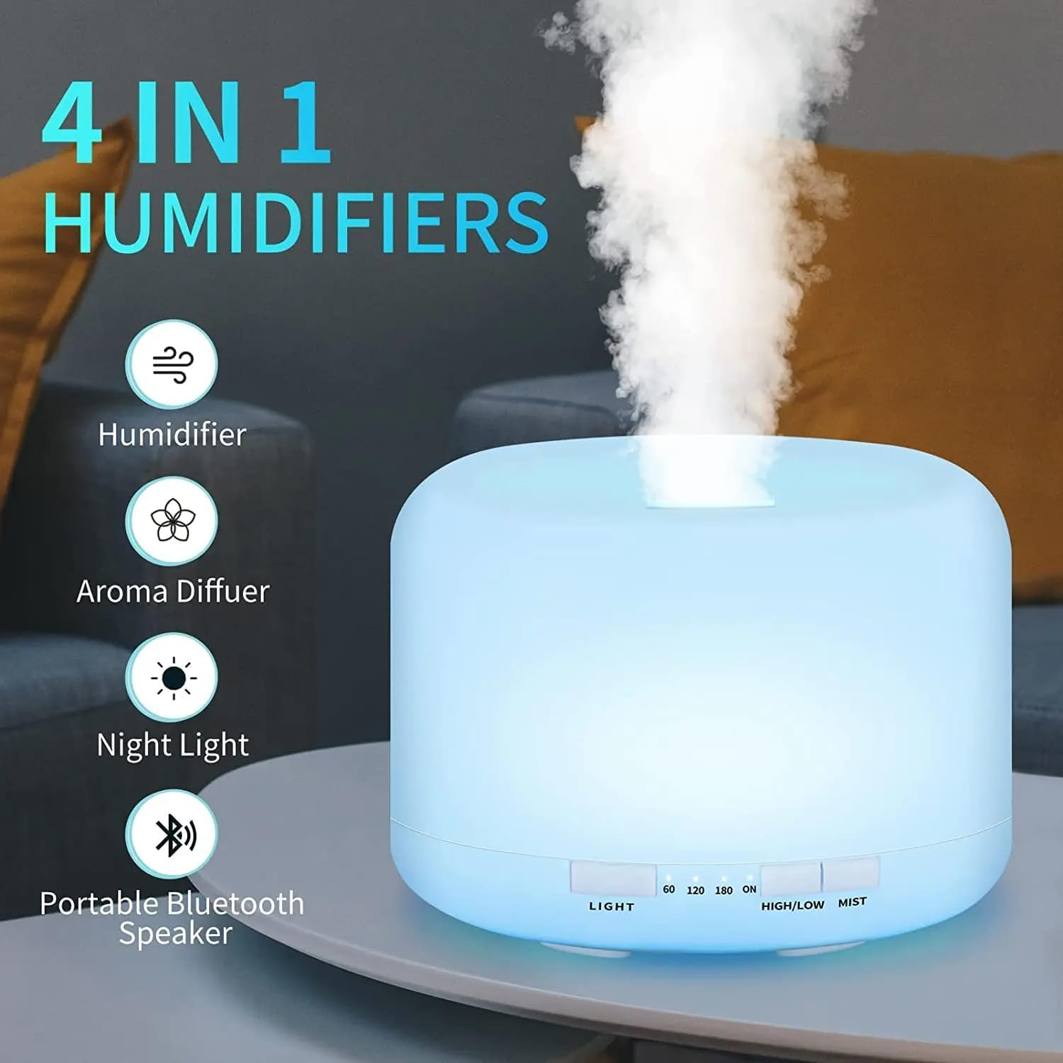 500Ml Essential Oil Diffuser 7 Color Night Light, Electric Aroma Ultrasonic Aromatherapy Humidifier Timer and Auto Shut off (With Bluetooth Speaker) image number 4