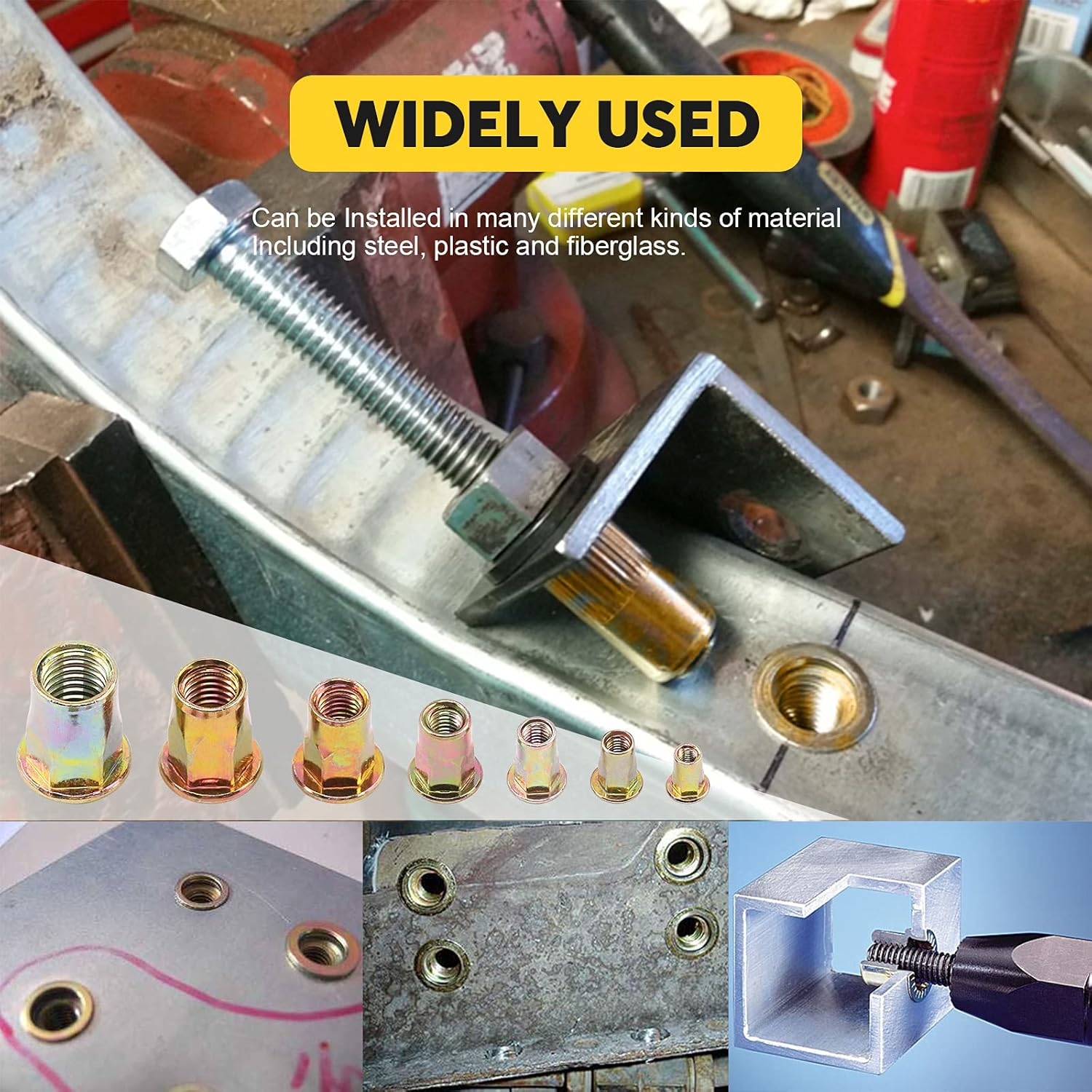 Mardatt 60Pcs M8 Metric Hex Rivet Nut Assortment Kit, Zinc Plated Carbon Steel Hex Rivnut Flat Head Threaded Insert Nutserts image number 6