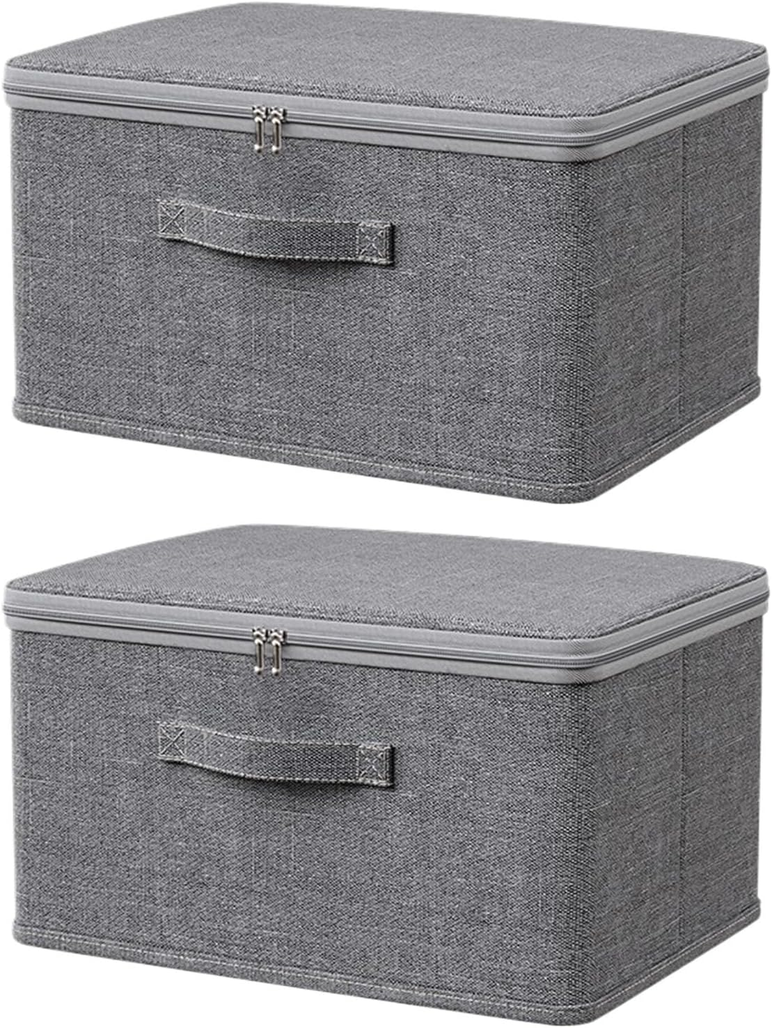 Gihioue Closet Quilt Organiser with Lid, 2 Large Storage Boxes with Zip Lid, Cupboard Basket with Handles for Organising Toys and Clothes image number 1