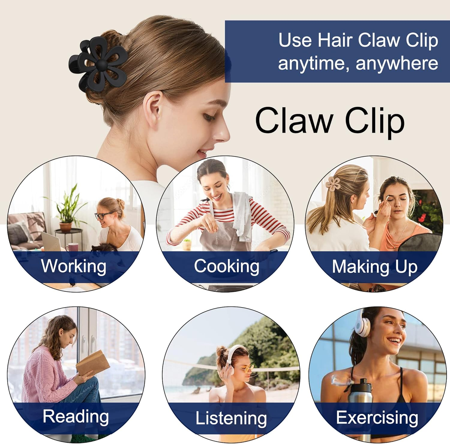 Flower Hair Claw Clip for Women Girls - Cute Matte Flower Non Slip Big Hair Clips for Thick Hair - Strong Hold image number 2