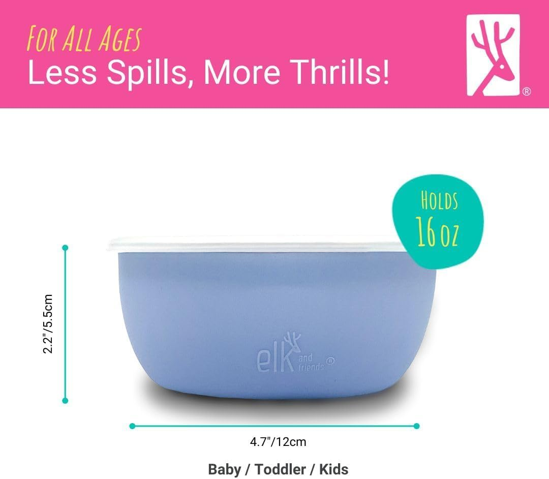 Elk and Friends Kids Stainless Steel Bowls with Silicone Sleeves + Lids | Suitable for Babies/Toddlers | Dishwasher Safe | Non Slip Dinnerware | Snack Dishes | 4 Pack image number 4