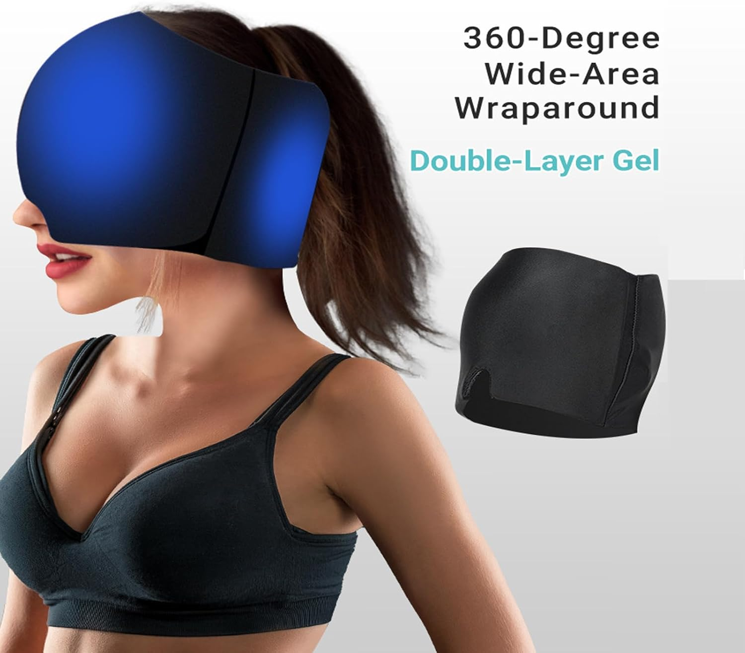 Migraine Mask，Migraine Headache Relief Cap，Tension Headache Relief, 360&deg; Gel Surround Cooling Pads, Head Ice Pack Form Fitting Ice Hat， Migraine Cap for Sinus Headache Relief. image number 3