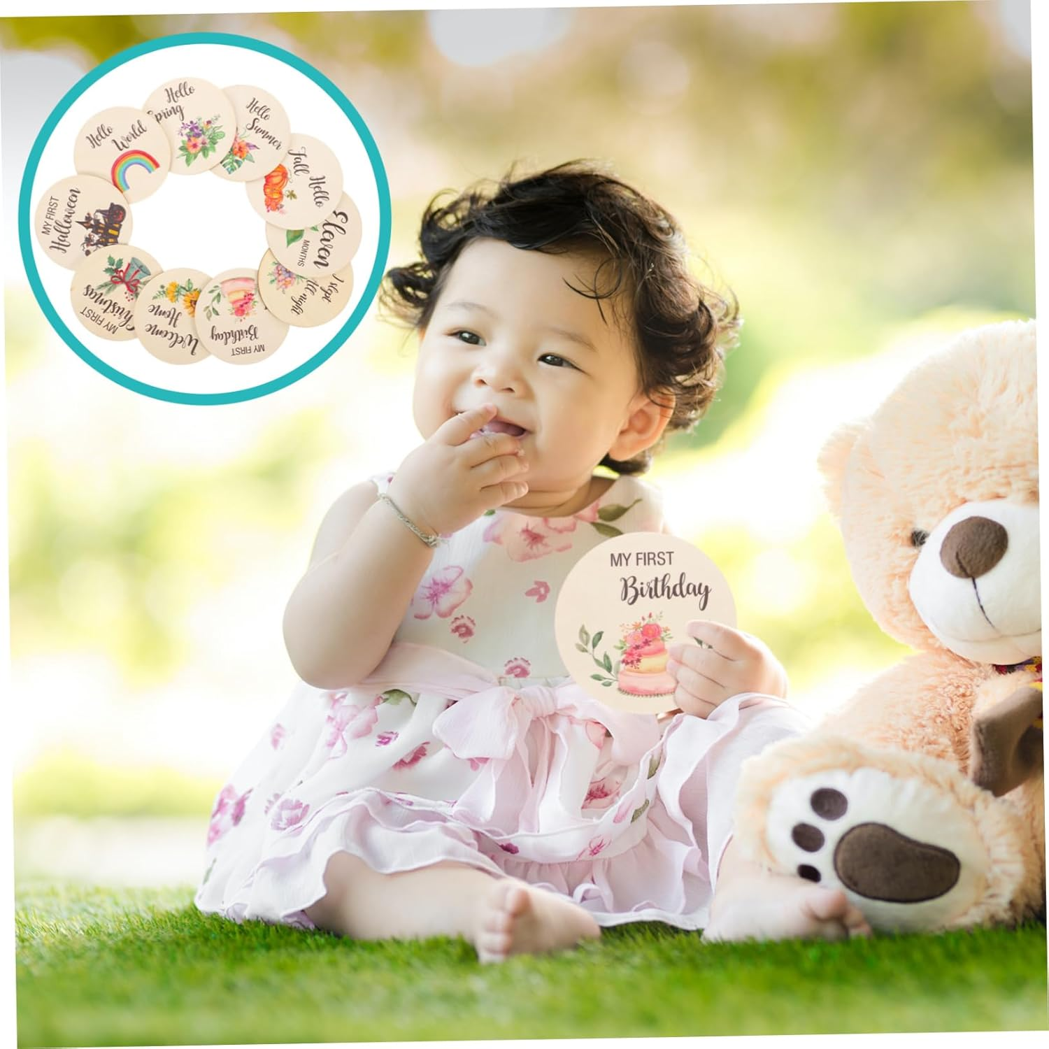 ERINGOGO Wooden Milestone Signs Birth Announcement Cards Months Milestone Wall Decor image number 6