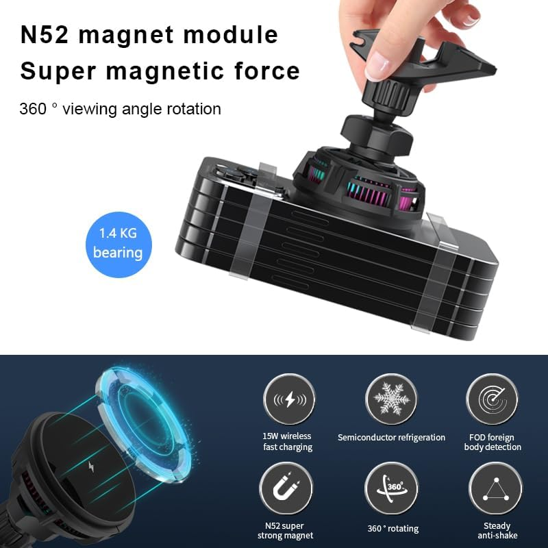 Duky Cooling Heat Fast Charger 15W for Iphone Magsafe Car Mount Charger Wireless 15W Car Holder for Iphone, Wireless Fast Charging for Iphone 16 Pro Max plus 15 14 13 12 Magsafe Case