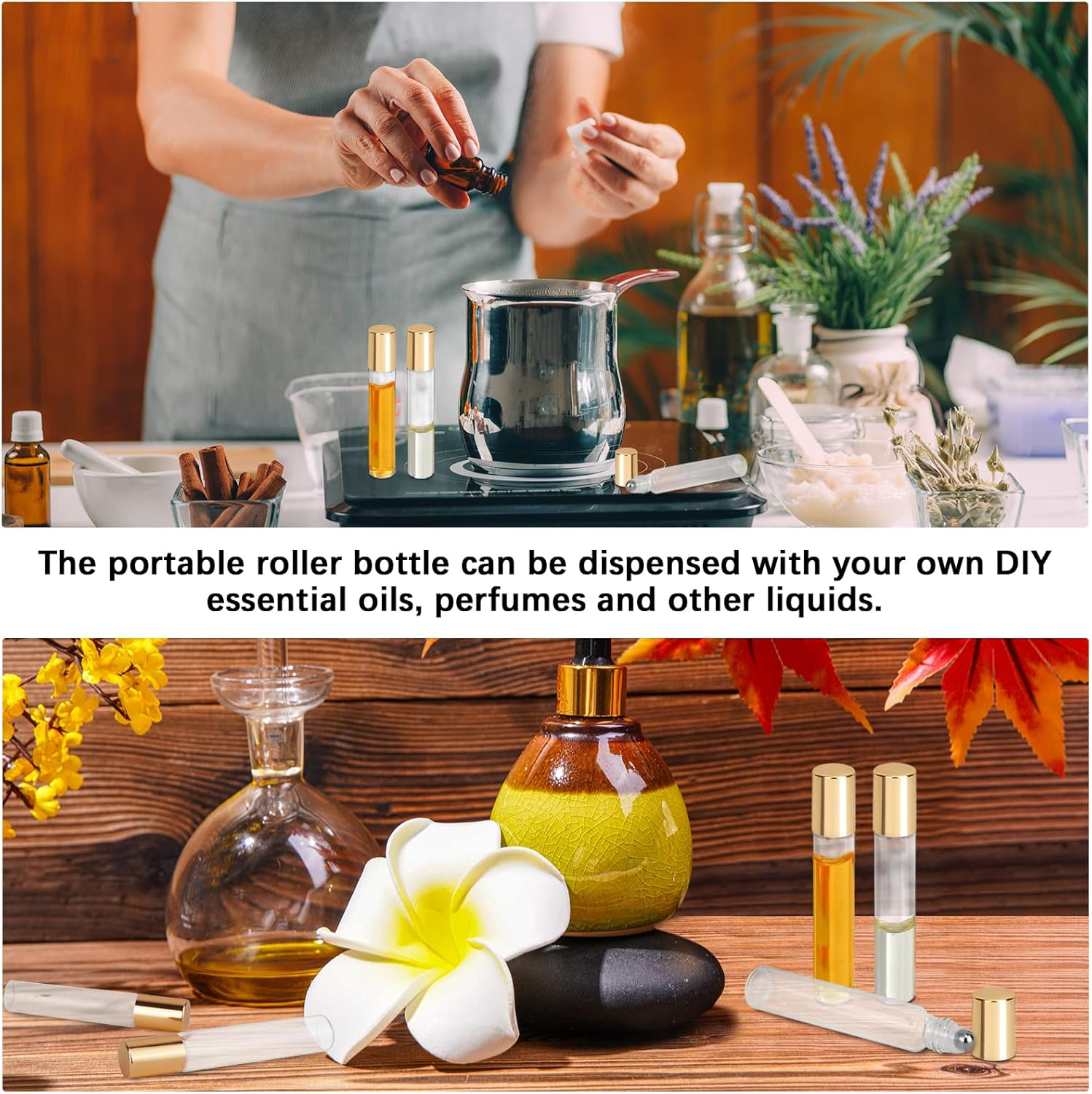 12PCS Essential Oil Roller Bottle Refillable Empty Glass Bottle with Stainless Steel Rollerball, 1PC Opener and 2PCS Dropper Refillable Glass image number 1