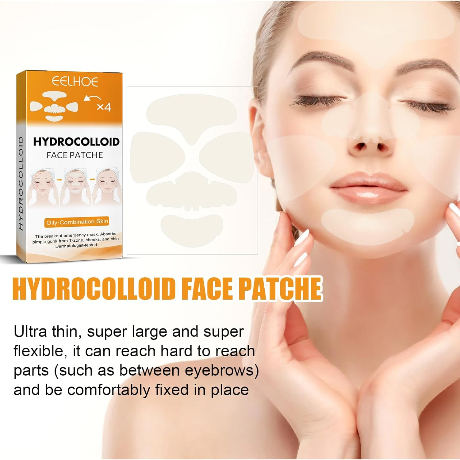 Pimple Patches for Face,Hydrocolloid Surface Patches for Forehead,Nose,Chin and Cheeks,Large Acne Treatment Patches for Pimple Extraction and Clean Pores,Hydrocolloid Acne Patches for Acne Skin image number 3