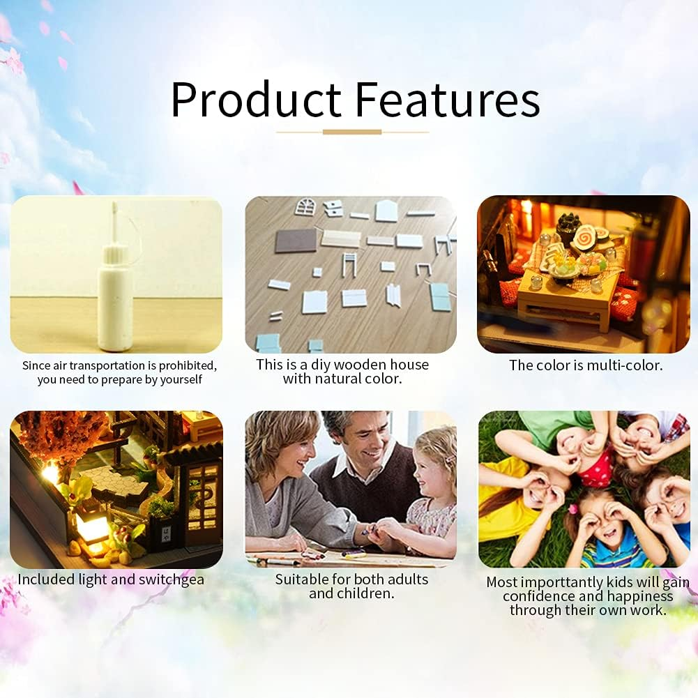 Miniature Wooden Dollhouse Japanese/Seaside/Car House Market DIY Doll House Kit Villa Building 3D Model Creative Gifts for Friend and Parents (Japanese Style Villa) image number 1