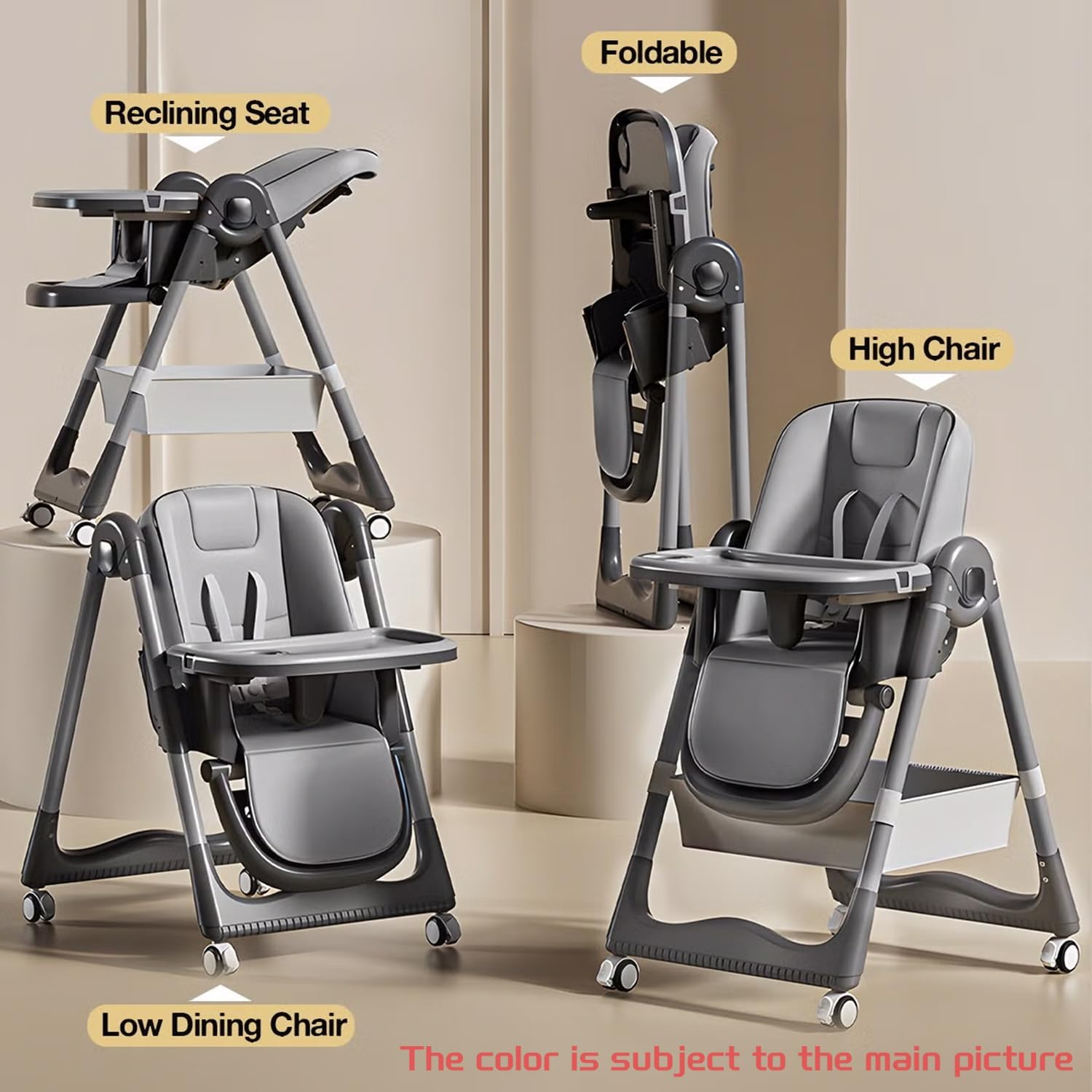 4 in 1 Baby High Chair for Dining & Feeding &ndash; Adjustable Toddler Highchair with 4 Wheels, Foldable & Portable Design, Bpa-Free Tray, Safe 5-Point Harness, Suitable for 6 Months to 6 Years image number 6