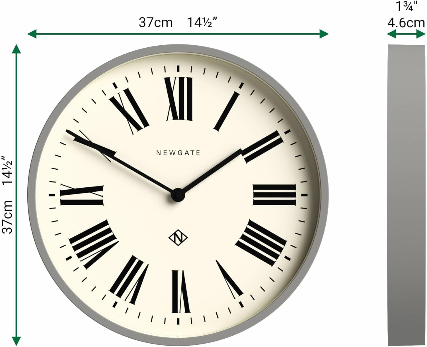 NEWGATE&reg; Number Three Italian Wall Clock - round Clock - Kitchen Clock - Clocks for Living Room - Office Clock - Contemporary Case - Roman Numeral Dial - (Posh Grey) image number 4