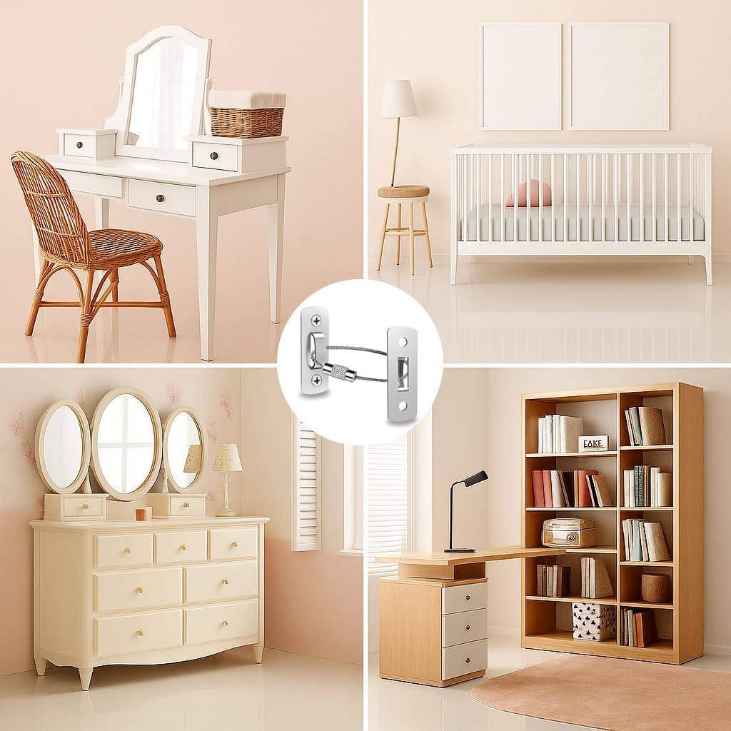 Anti-Tip Furniture Straps for Baby Proofing - Adjustable & Durable Design, 6 Pack, Compatible with Bookshelves, Dressers, Cabinets & More, Easy Installation, Earthquake Safety - Upgraded Version - Haheihei image number 3