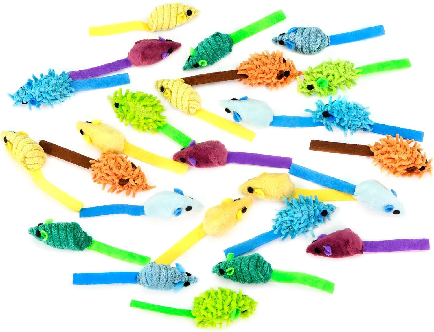 CHIWAVA 27PCS 2" Striped Shaggy Cat Toy Mice with Rattle Assorted Small Mouse Interactive Play for Indoor Cats Mix Color image number 4