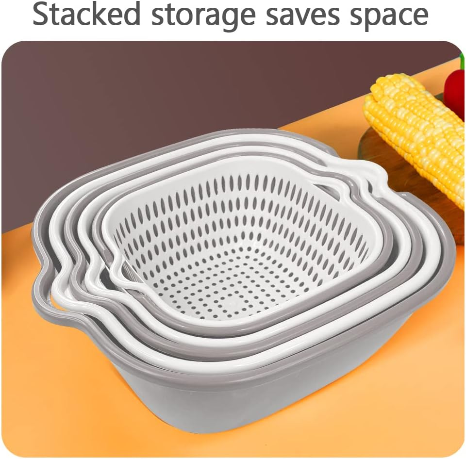 YUSAILU Washing Vegetable Baskets in the Kitchen Fruit Baskets Multi-Layer Stackable Vegetable Sinks, Strainer and Washing Fruits and Vegetables Kitchen Colander Set image number 2
