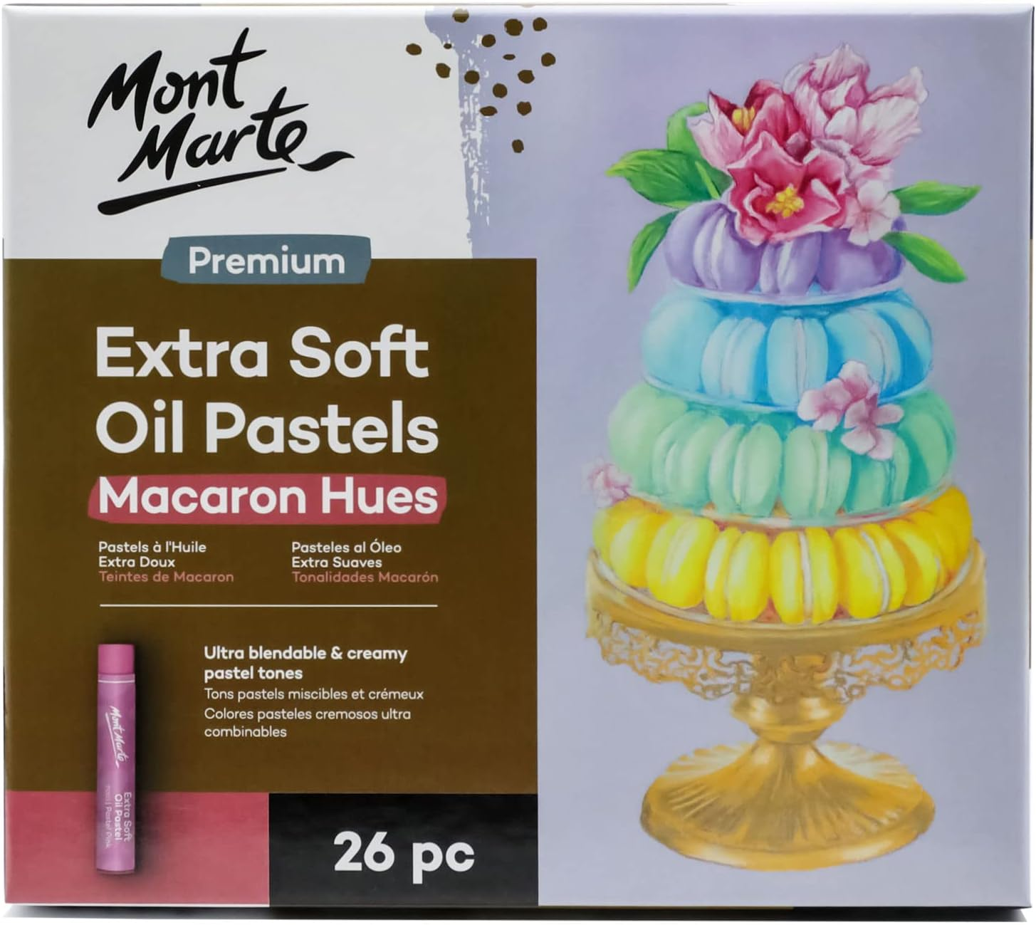 Mont Marte Extra Soft Oil Pastels Macaron Hues Premium 26Pc, Assorted Pastel & Metallic Colours, Vibrant, Buttery, Versatile Art Pastels for Blending, Layering & Shading, Colouring, Sketching image number 5