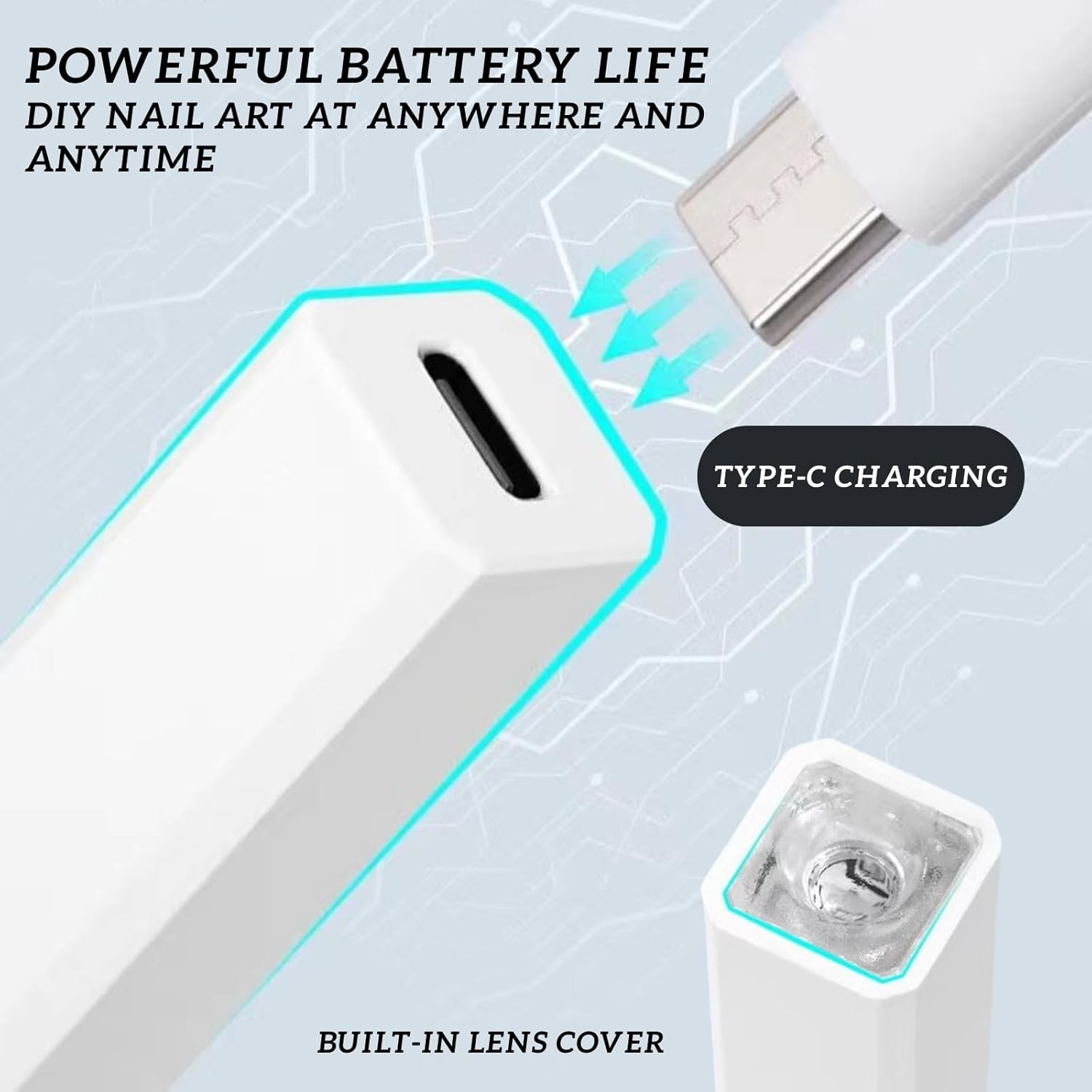 Handheld UV Light for Gel Nails, Gel Nails Flash Cure Lamp, Gel Nails LED Nail Lamp Portable Mini Nail Dryer, Cordless Rechargeable USB Nail Dryer for Fast Curing, Home DIY Manicure Nail Art (White) - White image number 6