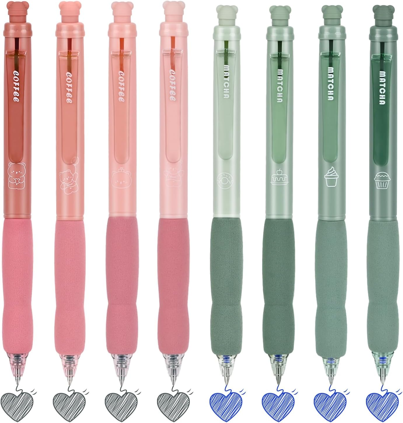 BAYTORY 8Pcs Retractable Erasable Gel Pens, 4 Blue & 4 Black Ink 0.5 Mm Fine Point with Cute Eraser, Smooth Write Quick Dry School Office Note Taking Journaling Supplies (Pink & Green)