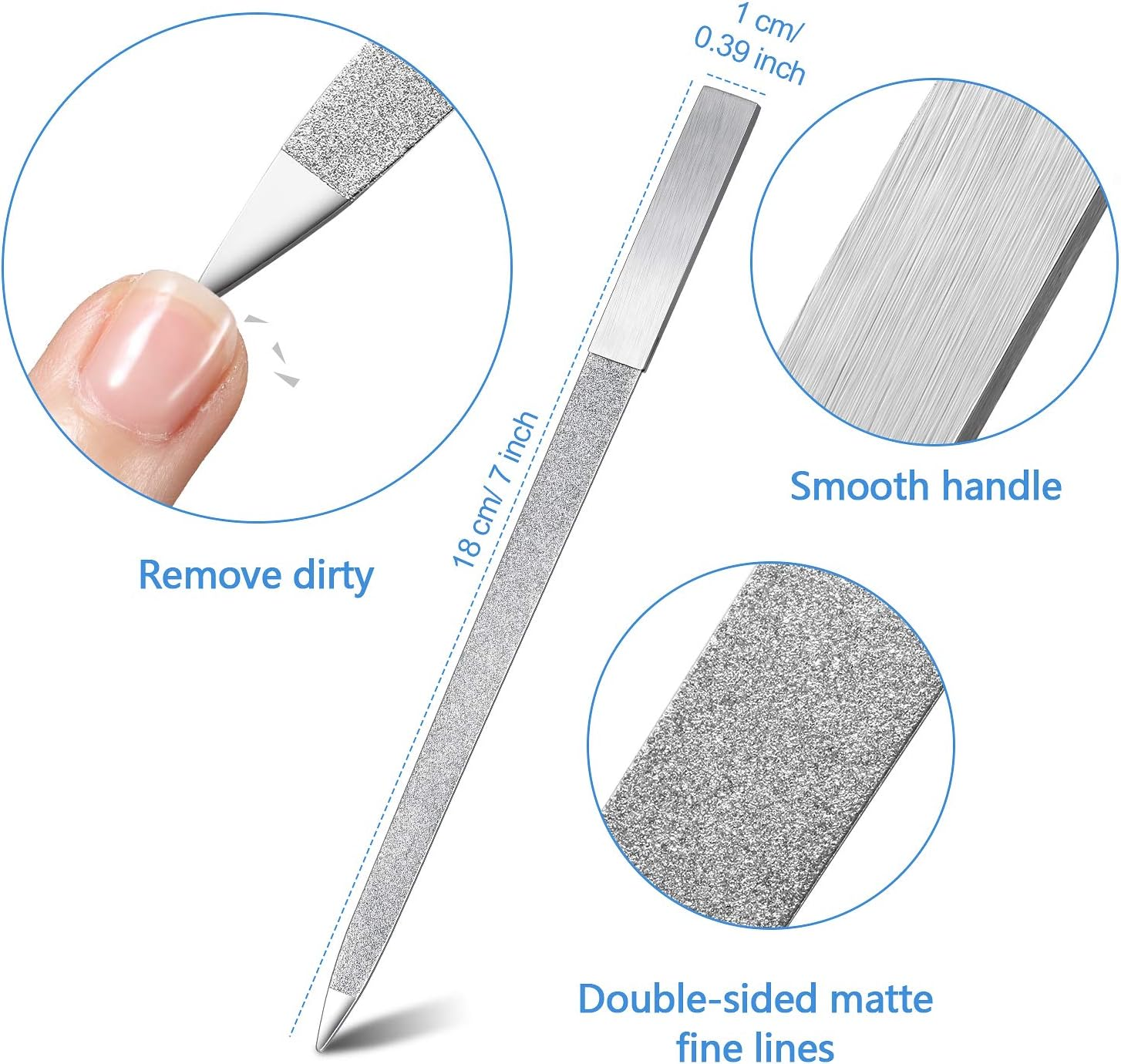 Mudder 3 Pcs Diamond Nail File Set Stainless Steel Double Side Nail File Metal Sapphire Buffer Manicure Files Natural Nails Emery Boards for Salon Home and Travel Women(Silver) image number 5