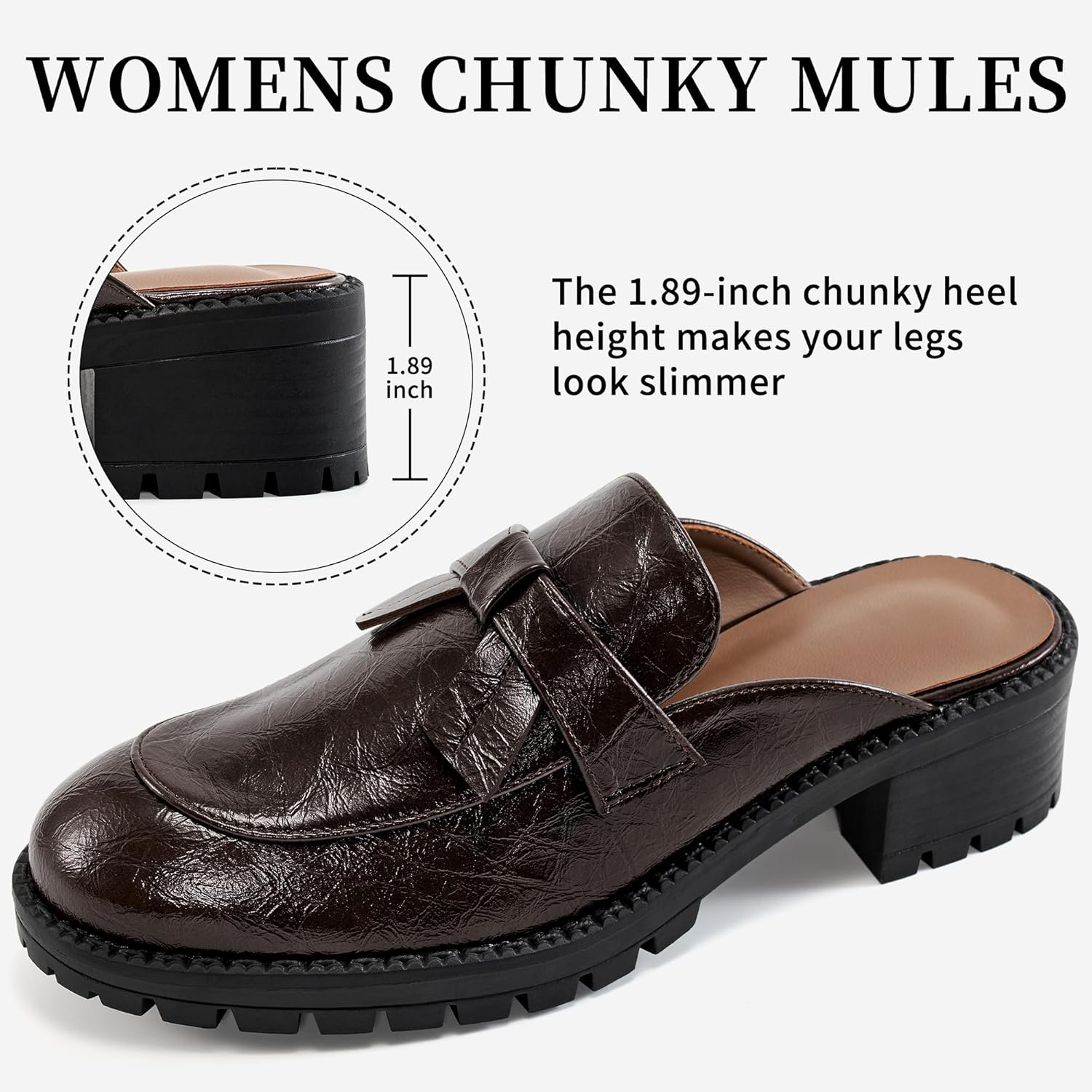 Ecetana Mules for Women Dressy Comfortable Slip on Chunky Backless Loafers Casual Slides Shoes for Business Fashion image number 2