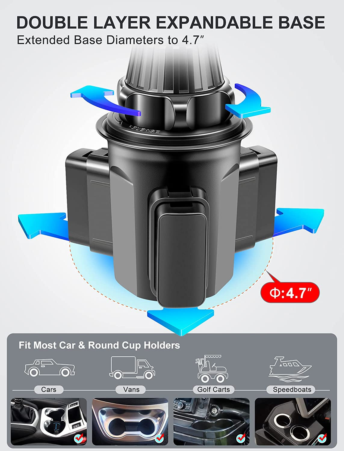 Car-Cup-Holder-Phone-Mount Adjustable Long Pole Automobile Cup Holder Smart Phone Cradle Car Mount for Iphone 11 Pro/Xr/Xs Max/X/8/7 Plus/6S/Samsung S10 /Note 9/S8 Plus/S7 Edge image number 2