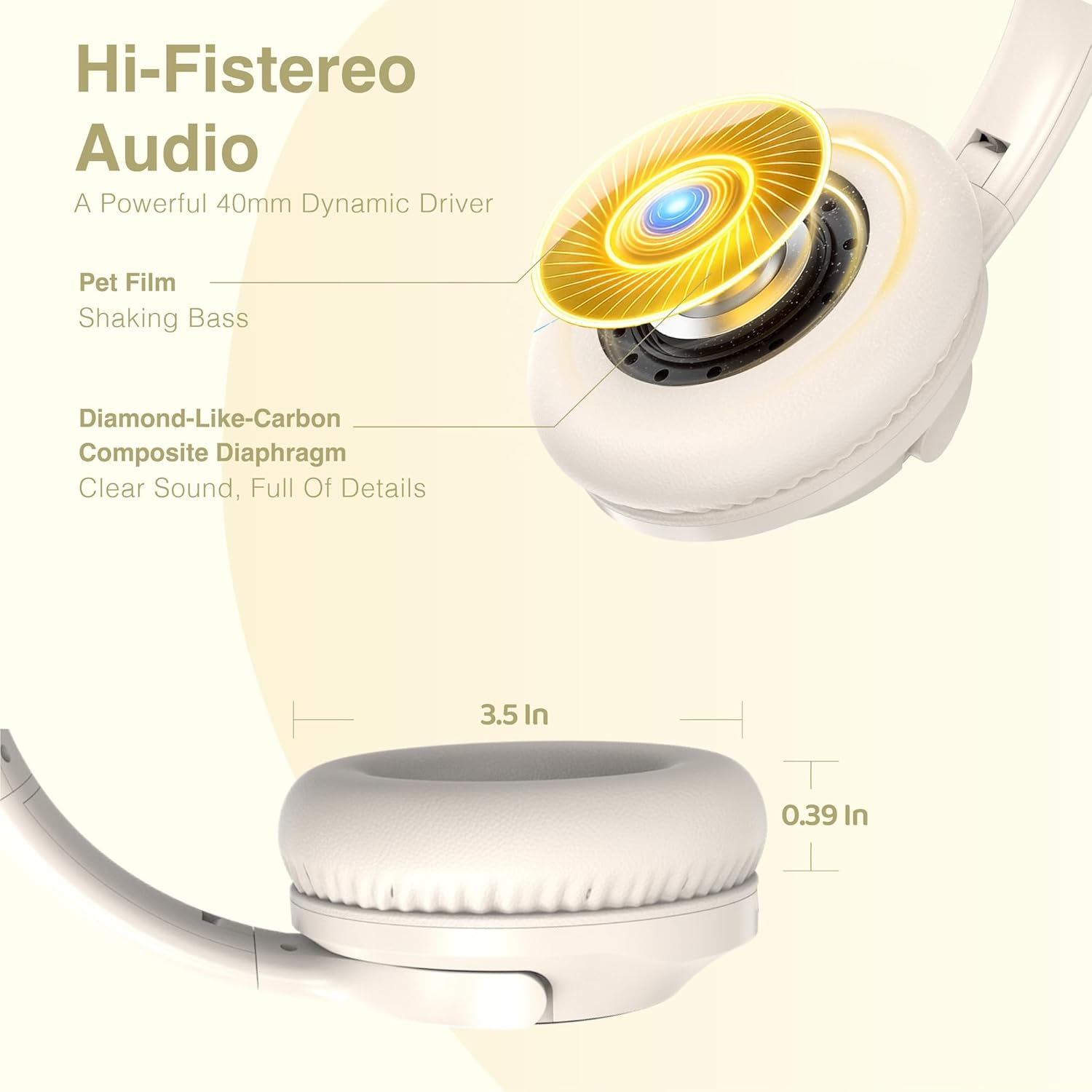 MIDOLA Wired Headphones Over-Ear Hi-Fi Sound with Microphone Adjustable Foldable, 1.5M Cord & 3.5Mm Jack, Lightweight Headset for Kids Adults PC Ipad Laptop Milk White image number 6