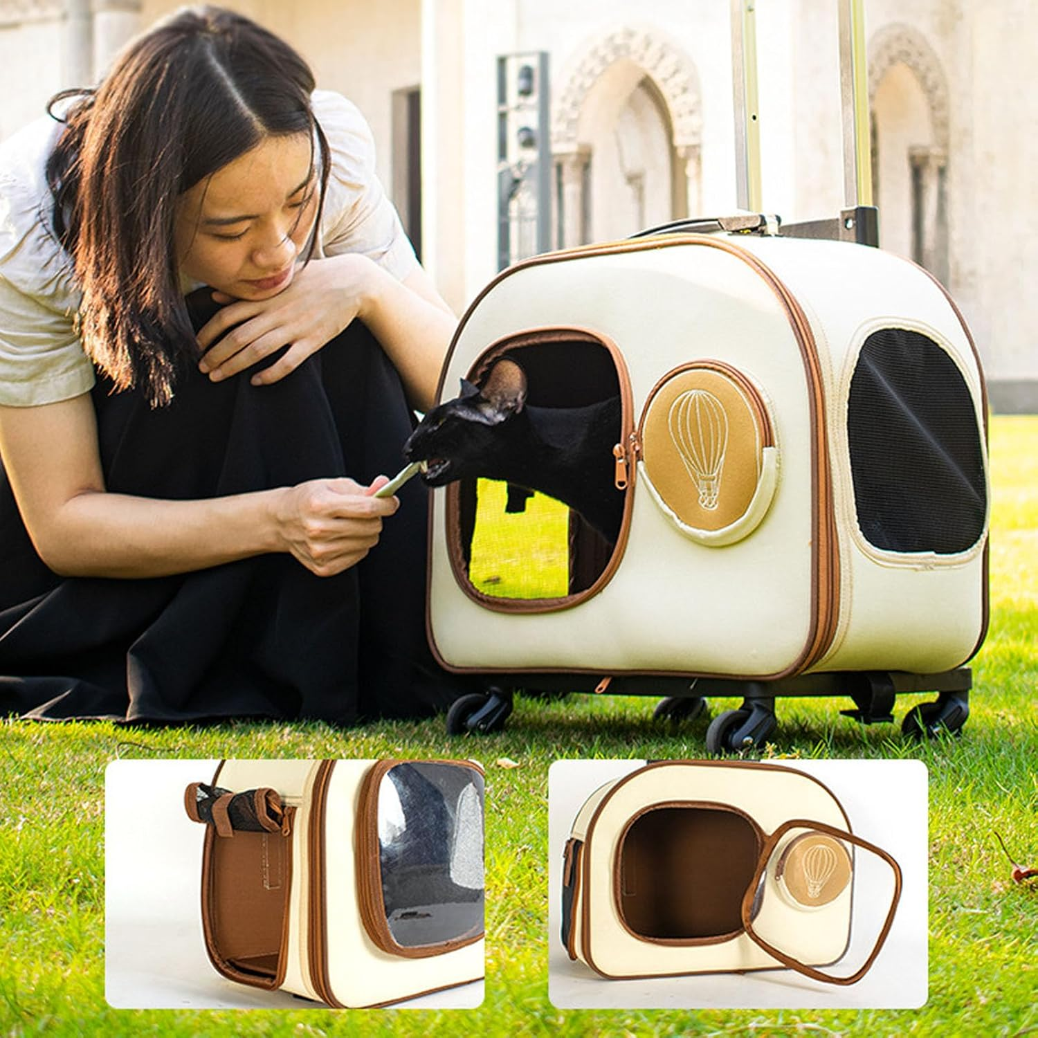 Cat Carrier with Wheels, 12.5KG Silent Pet Trolley Case, Breathable Portable Wheeled Pet Backpack, for Travel Hiking Camping image number 1