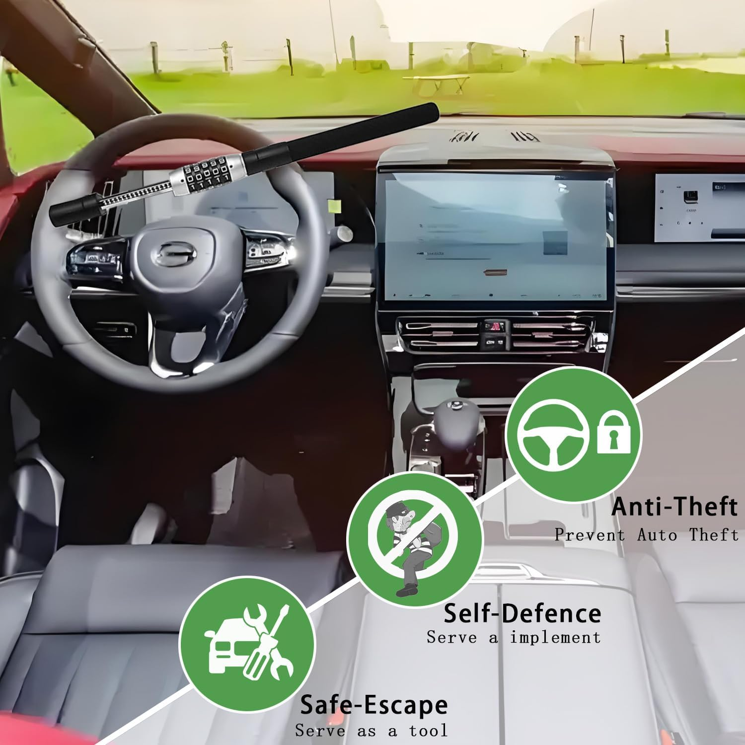 Steering Wheel Lock, Car Lock anti Theft Keyless Extendable Retractable Password 5 Coded Combination Lock, Heavy Duty Universal Fit image number 1