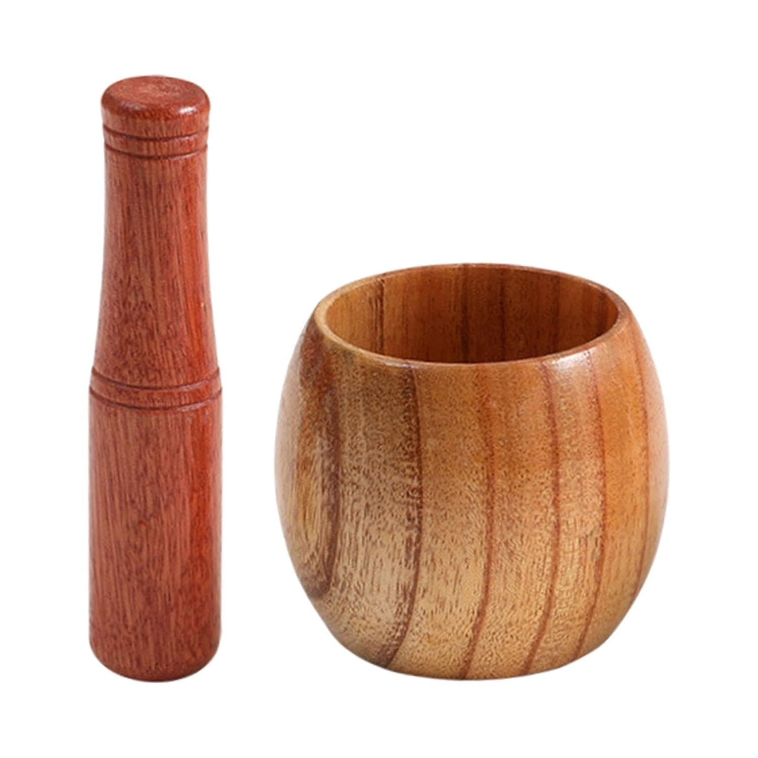 Wood Mortar and Pestle Set, Grinder for Guacamole, Garlic, Pepper - Kitchen Tool with Press, Mincer, Chopper, Crusher