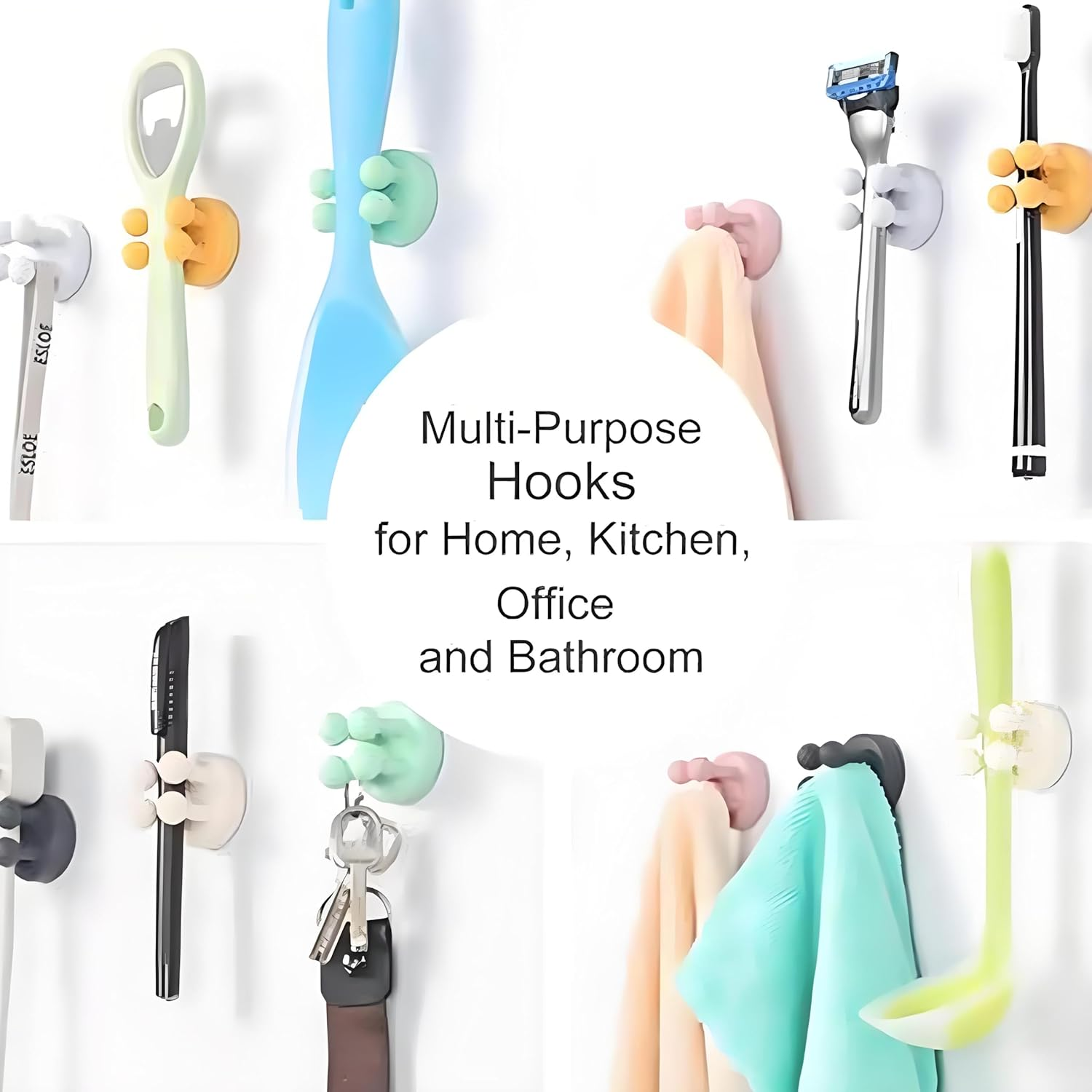 Wall-Mounted Silicone Toothbrush Holders - 12Pcs Razor Hooks Adhesive Wall Mounted for Hanging Towel Key Plug Cable, Utility Decor Stick to Dorm Room Door Function for Kitchen Bathroom Home Office image number 5