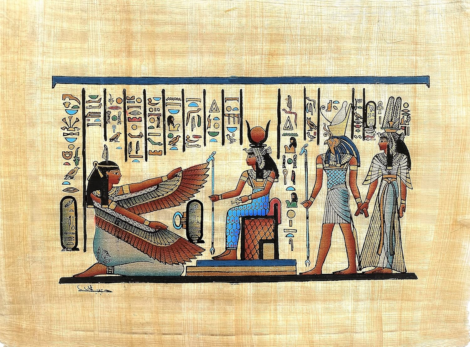 Nilecart Collection of 4 Sheets Egyptian Papyrus Paintings Original Hand Painted Papyrus Paper Ancient Egyptian Size 9X13 In. Handmade in Egypt. (ISIS Collection) image number 2