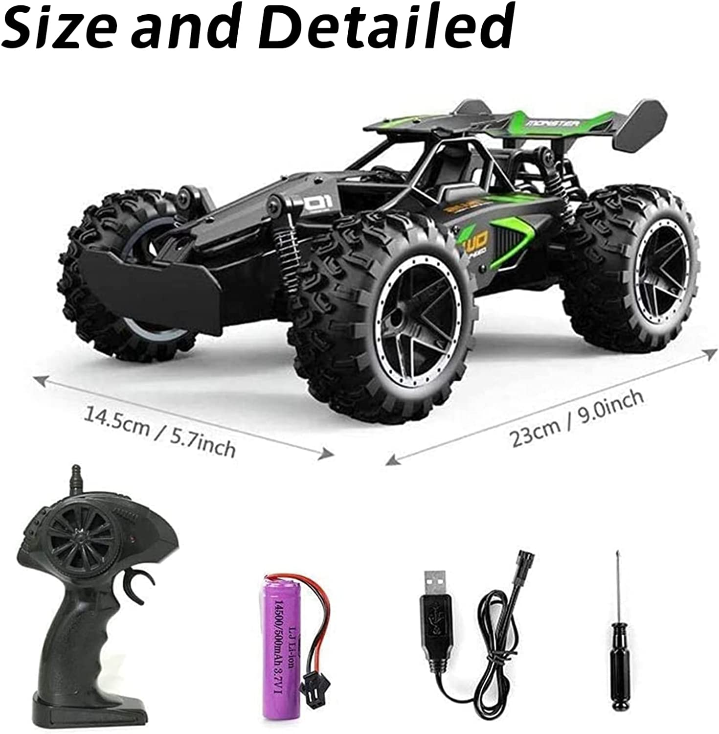 RC Cars G3063R 1:18 Scale 2.4Ghz High Speed Remote Control Car, 15-20 Km/H High Speed Racing RC Truck Electric Toy Car for Kids, 1-Pack Black Green image number 5