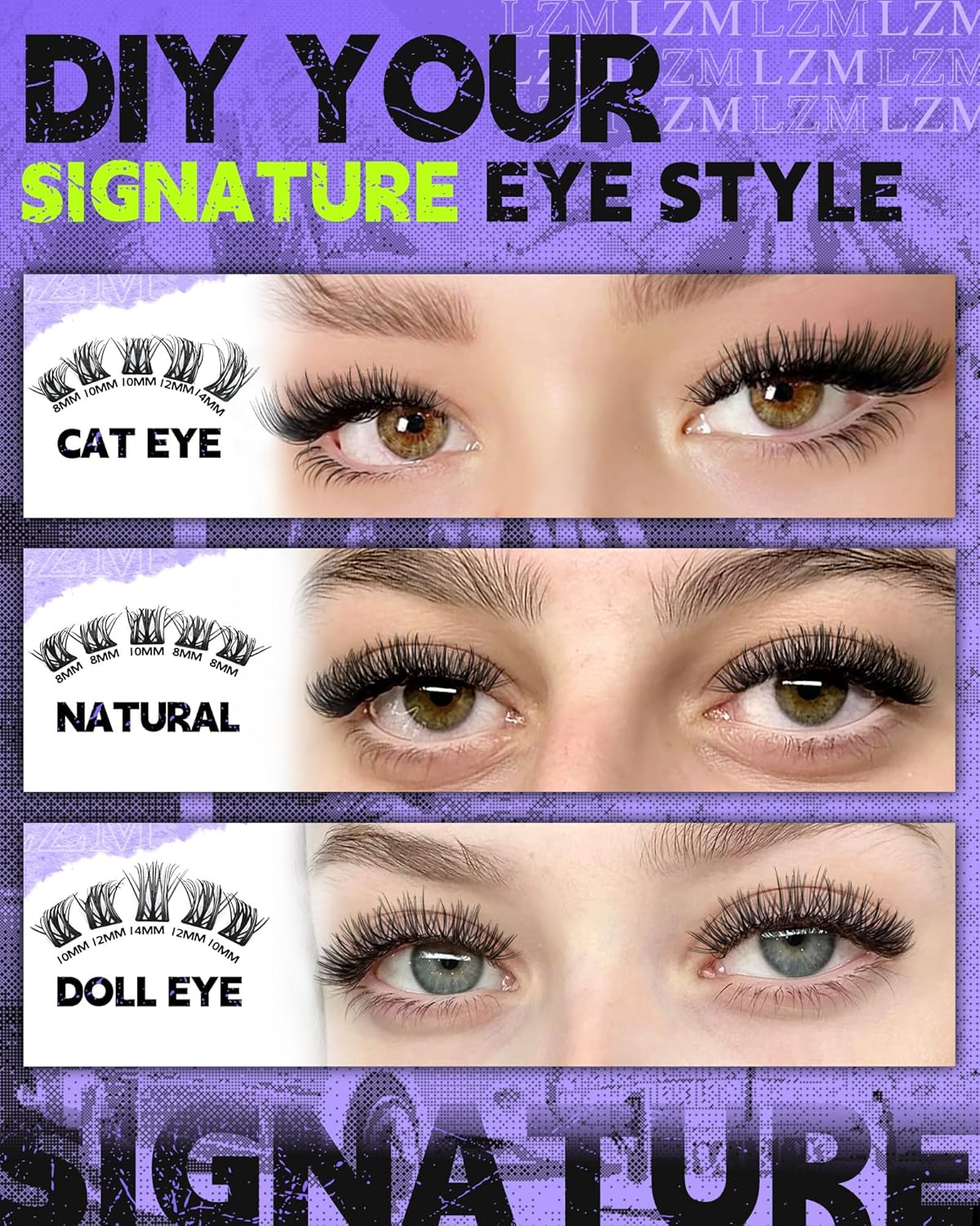 LZM Pre Glued Cluster Lashes Self Adhesive Lashes Clusters Natural with Tweezers No Glue Needed Press-On Eyelashes 8-14Mm Wispy Eyelash Extensions DIY at Home (KLSH44A) image number 3