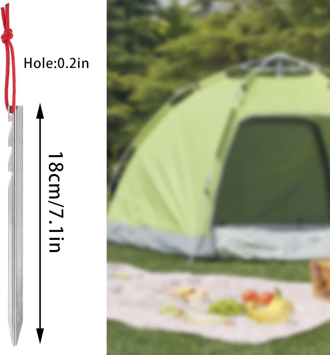12 Pieces Tent Pegs, Triangular Sawtooth Heavy Duty Tent Pegs Aluminium Alloy Red Camping Tent Stake Nail with Reflective Rope for Camping, Outdoor, Beach, and Hiking, Silver (PGUK043K-18-N) image number 3