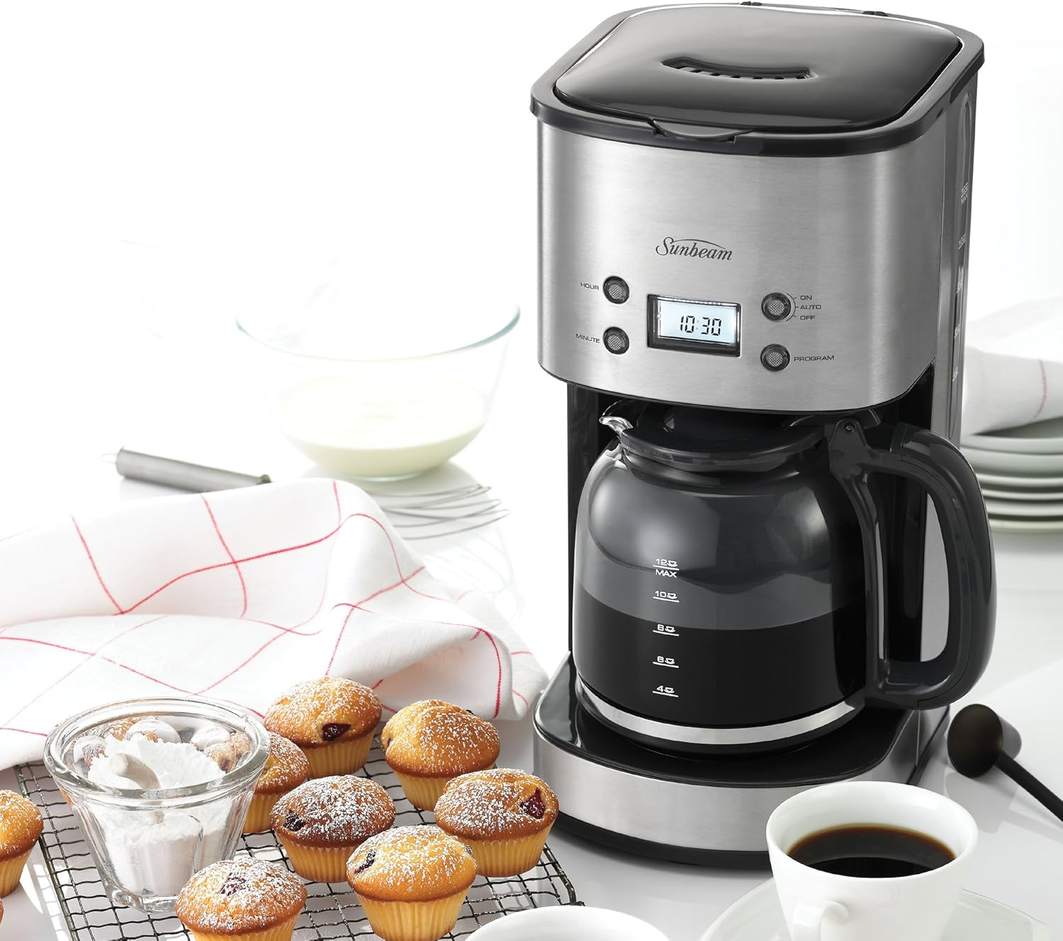 Sunbeam PC7900 Auto Brew Drip Filter Coffee Machine | 12 Cup Programmable Coffee Maker | 1.5L Jug | Delay Timer | Keep Warm Plate | Stainless Steel/Black image number 2