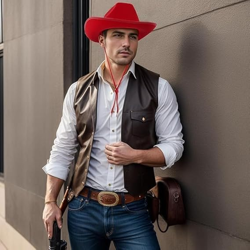 Cowboy Hat for Women Men 2 Packs Diy Cowgirl Hat Western Outfits 70S Parties Costume Accessories Adjustable String image number 4