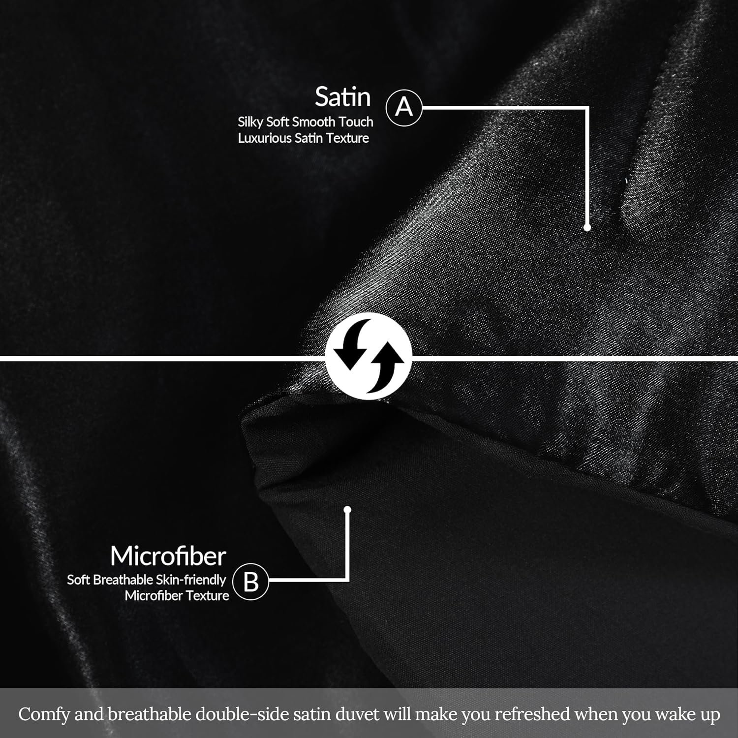 Whale Flotilla 3-Piece Reversible Silky Soft King Size Comforter Bedding Set, Luxurious Satin Comforters Oversized with 2 Satin Pillowcases, Lightweight Duvet for All Seasons, Black image number 6