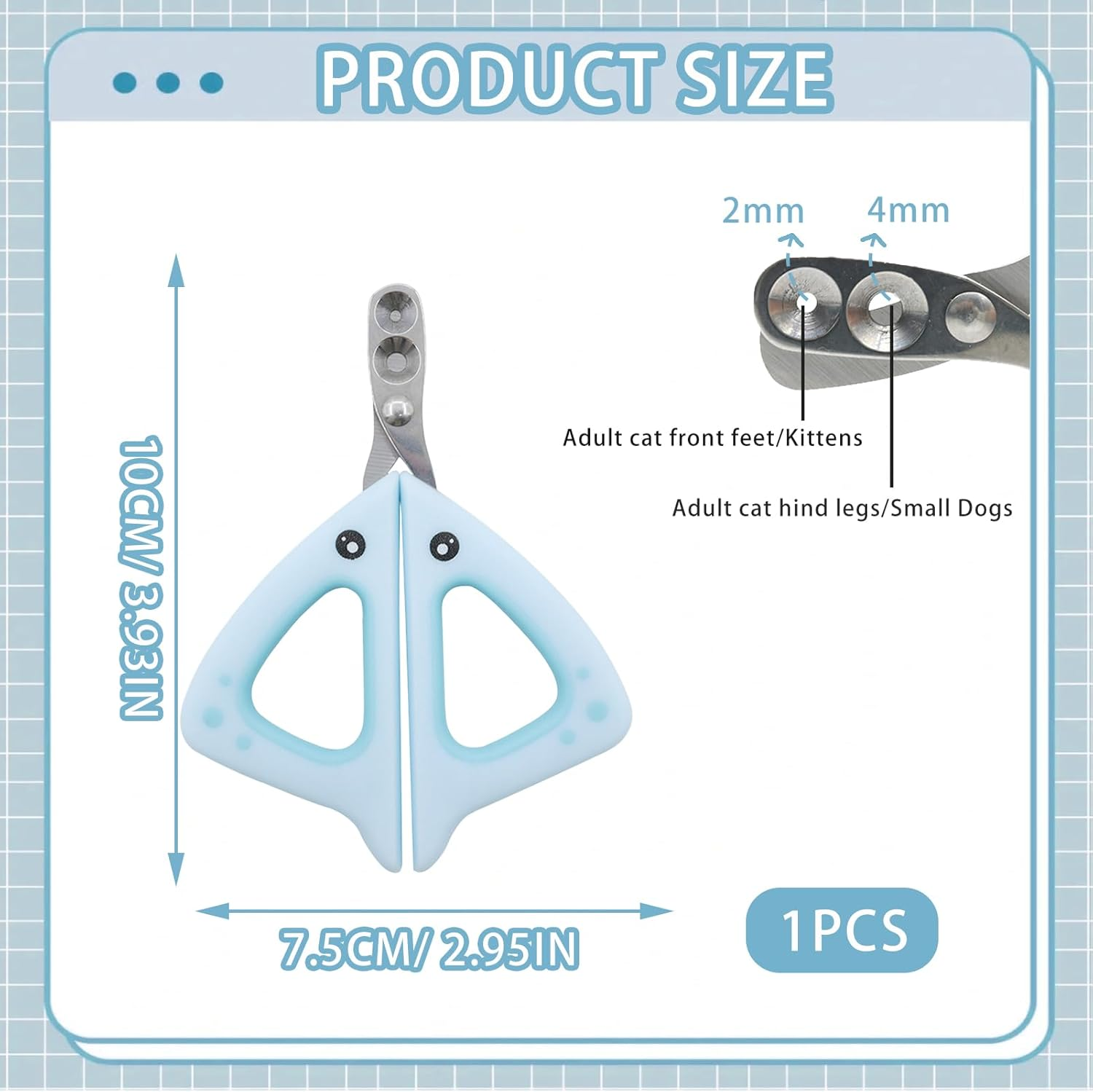 Cat Nail Scissors, Cat Nail Scissors, Cat Claw Cutter, Stainless Steel Double round Hole 2 & 4 Mm Professional Cat Claw Cutter, Nail Scissors Cat, Cat Nail Clipper for Small Animals Puppy Cat (Blue) image number 3