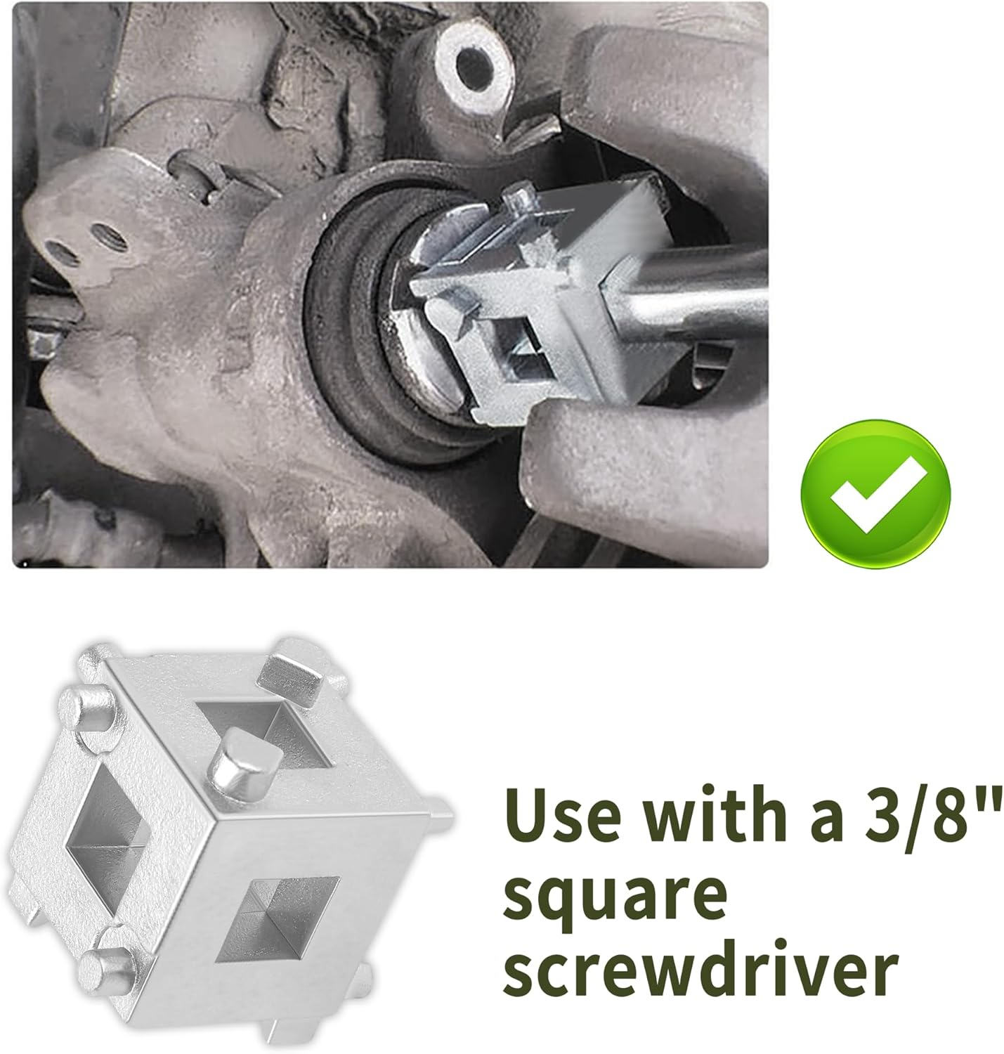 Cube Brake Caliper Compression Tool,Steel Brake Caliper Tool Car Rear Disc Brake Piston Tool,Specialized Car Accessories Brake Piston Tool Adaptor Fits 3/8" Square Driver